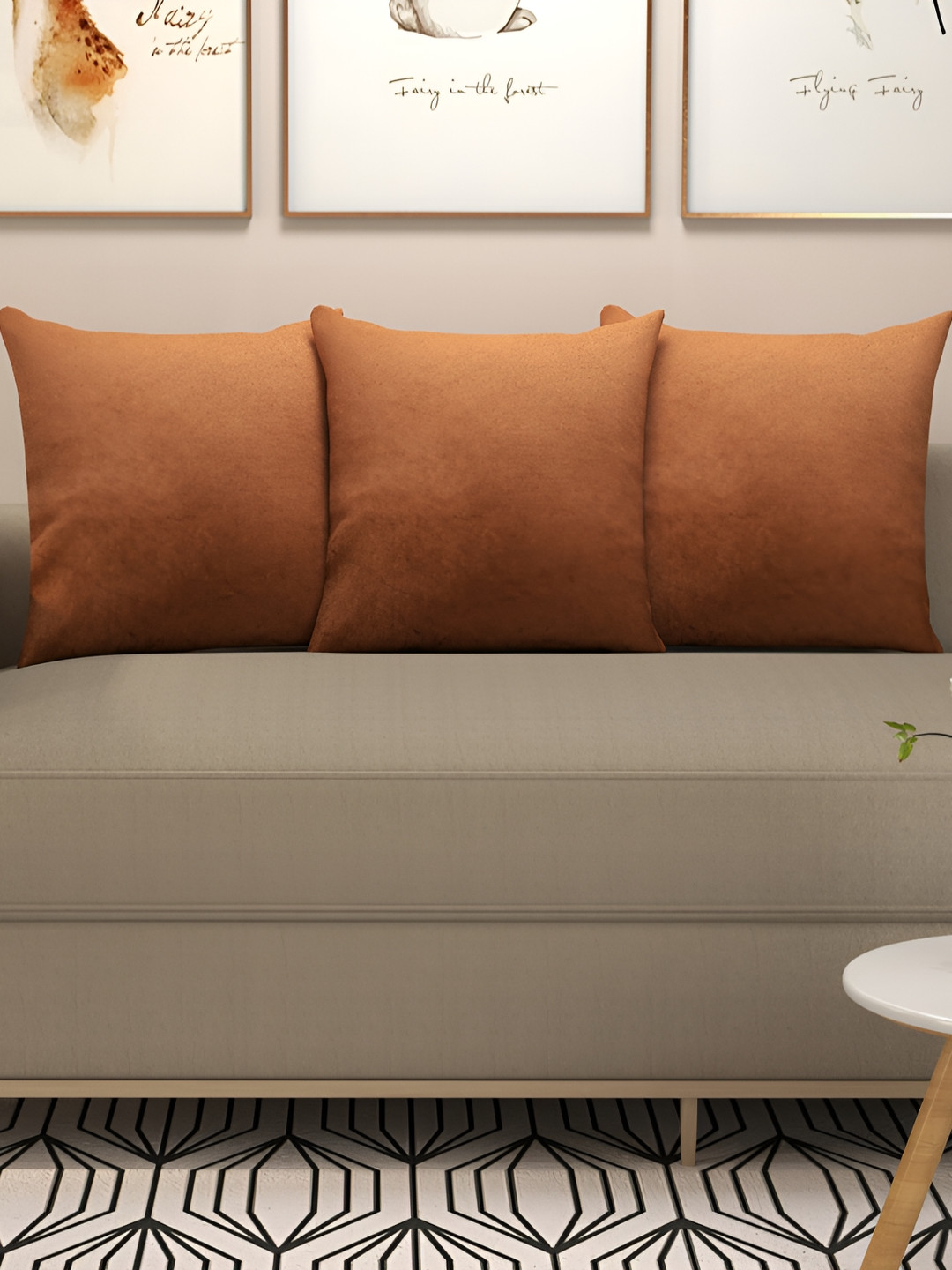 

stuffique Copper-Toned 3 Pieces Velvet Square Cushion Covers