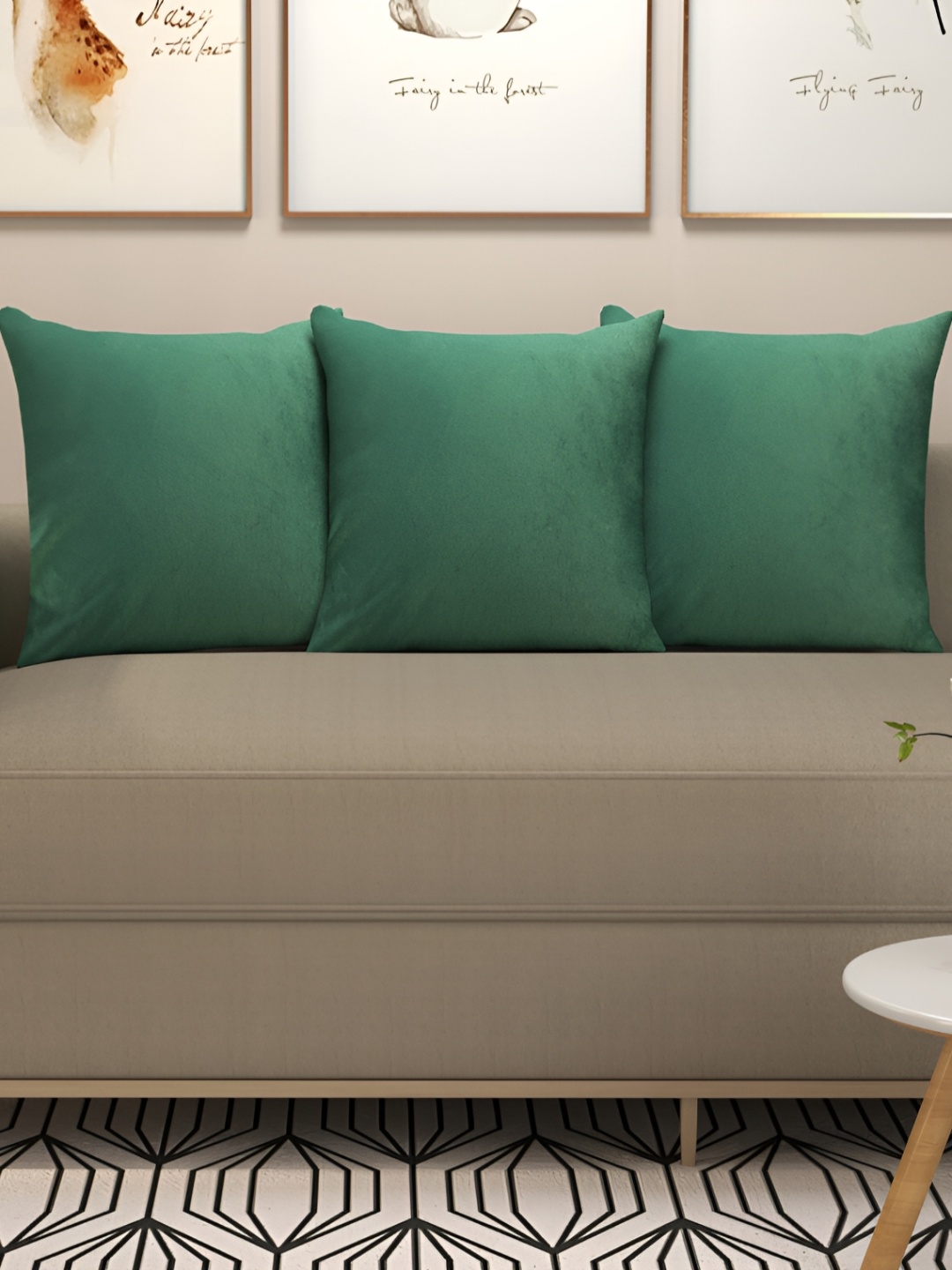 

stuffique Green 3 Pieces Velvet Square Cushion Covers