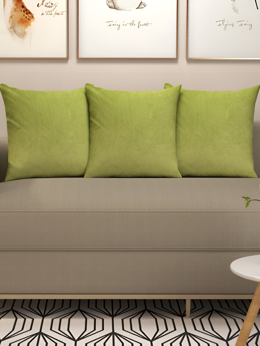 

stuffique Lime Green 3 Pieces Velvet Square Cushion Covers