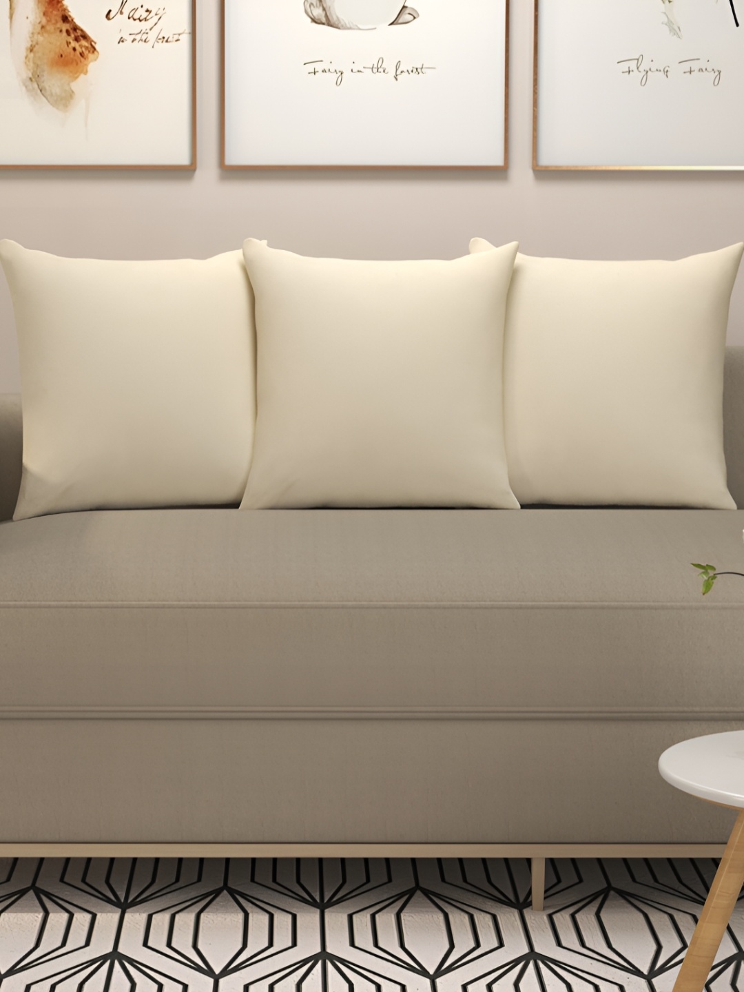 

stuffique Beige 3 Pieces Velvet Square Cushion Covers