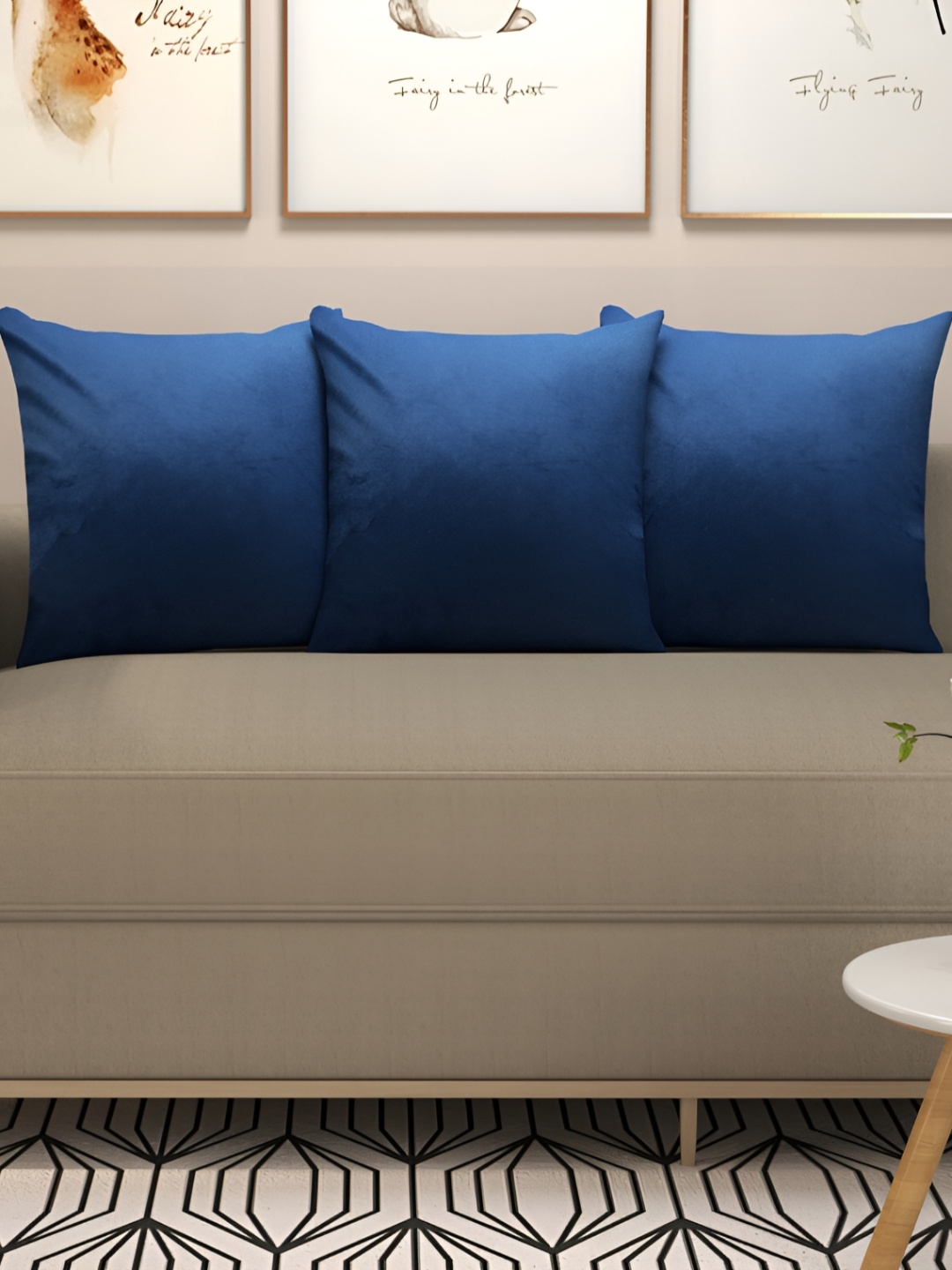 

stuffique Blue 3 Pieces Velvet Square Cushion Covers