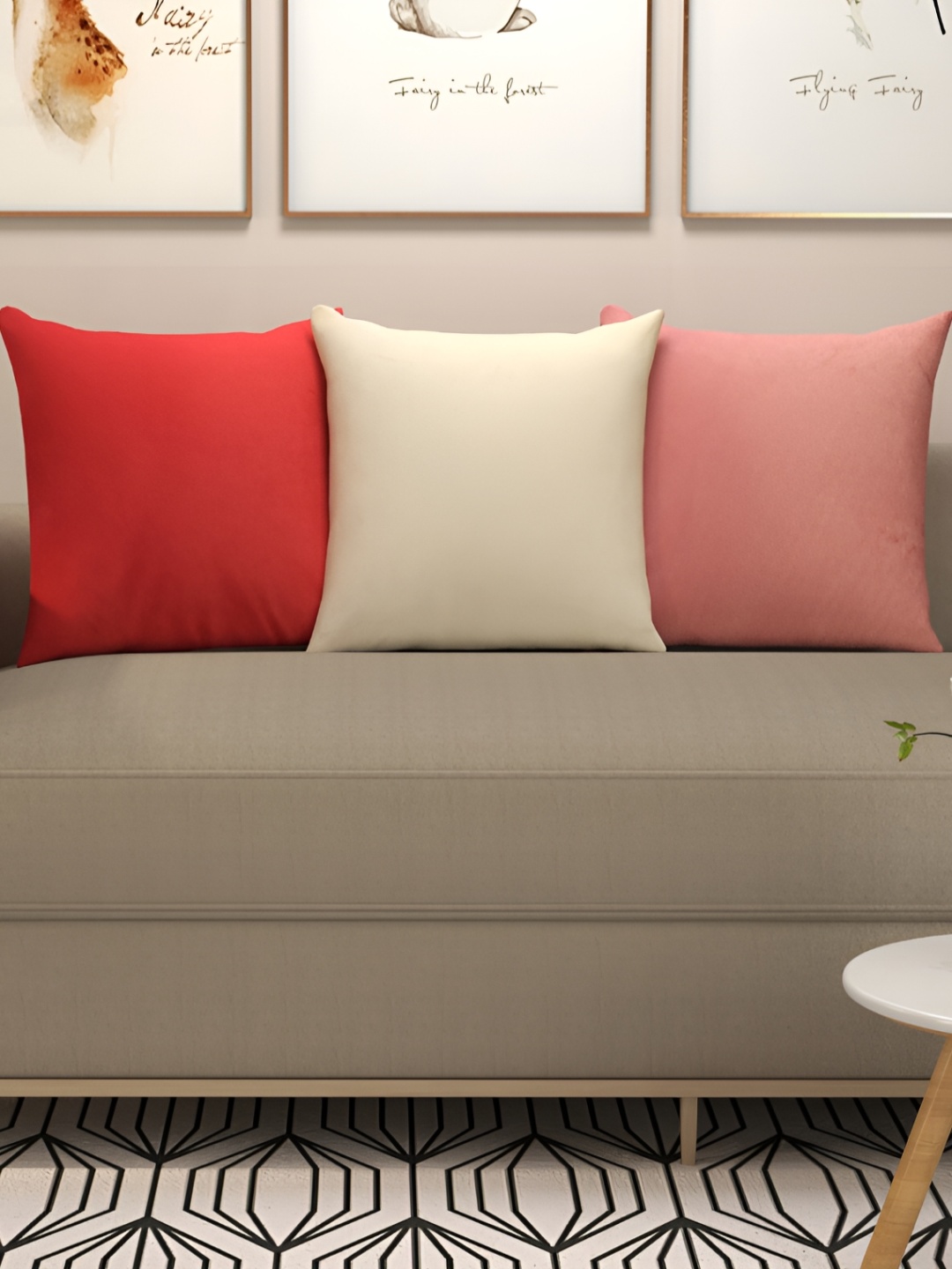 

stuffique Red & Cream 3 Pieces Velvet Square Cushion Covers