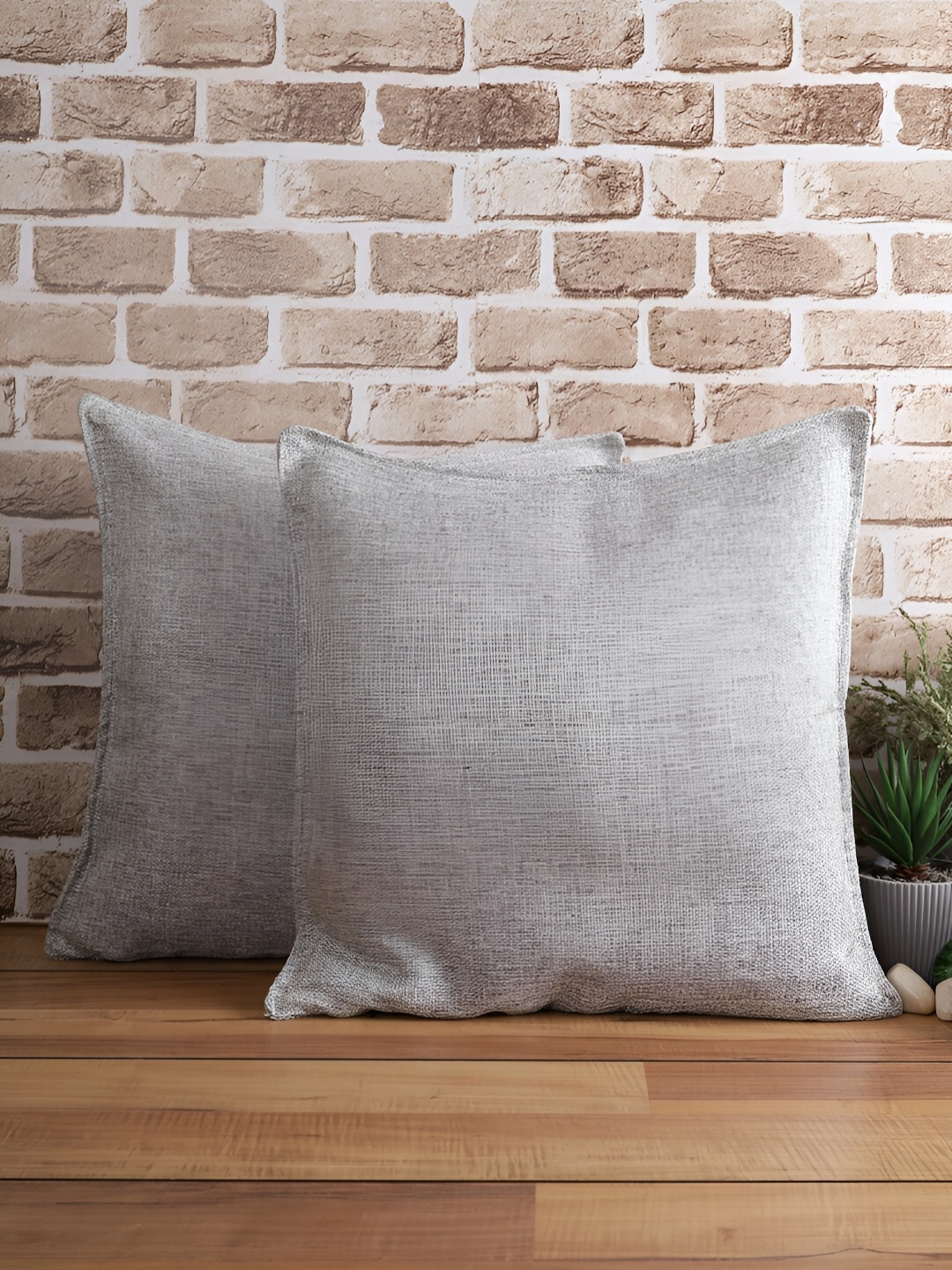 

THE CONVERSION Grey 2 Pieces Jute Cotton Square Cushion Covers