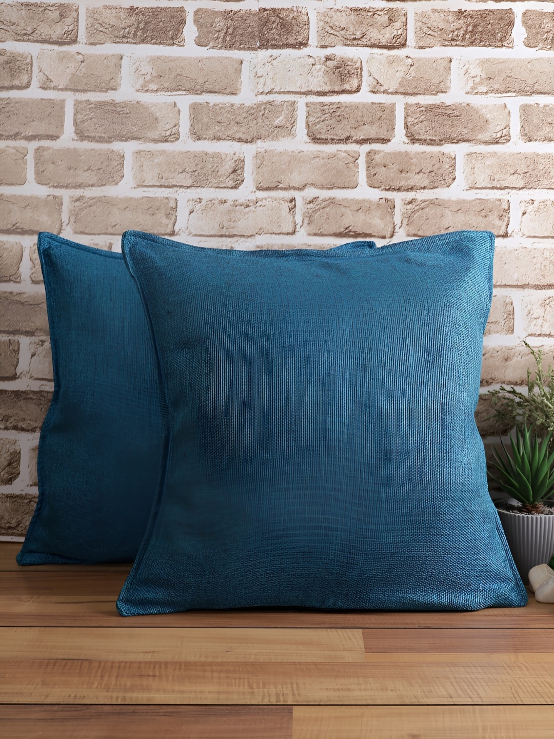 

THE CONVERSION Turquoise Blue 2 Pieces Jute Cotton Square Cushion Covers