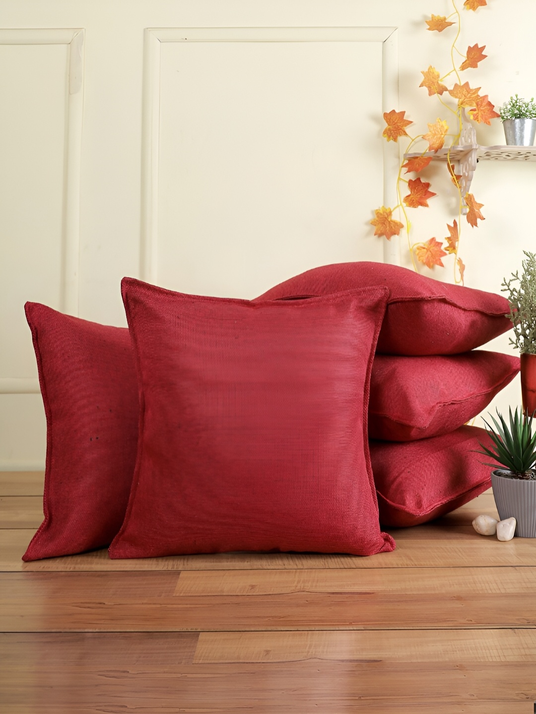 

THE CONVERSION Maroon 5 Pieces Jute Cotton Square Cushion Covers