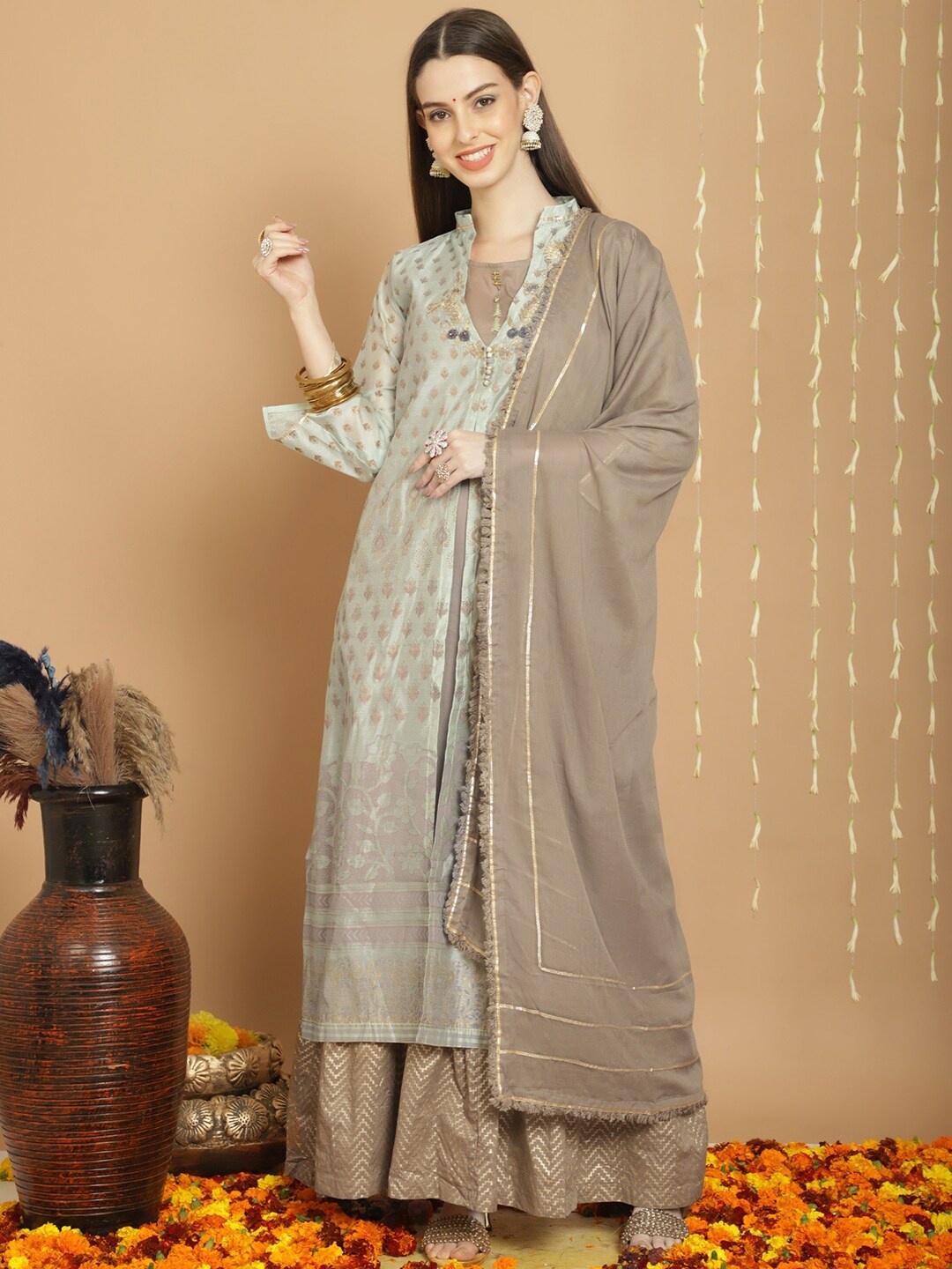 

Stylee LIFESTYLE Embroidered Semi-Stitched Dress Material, Green