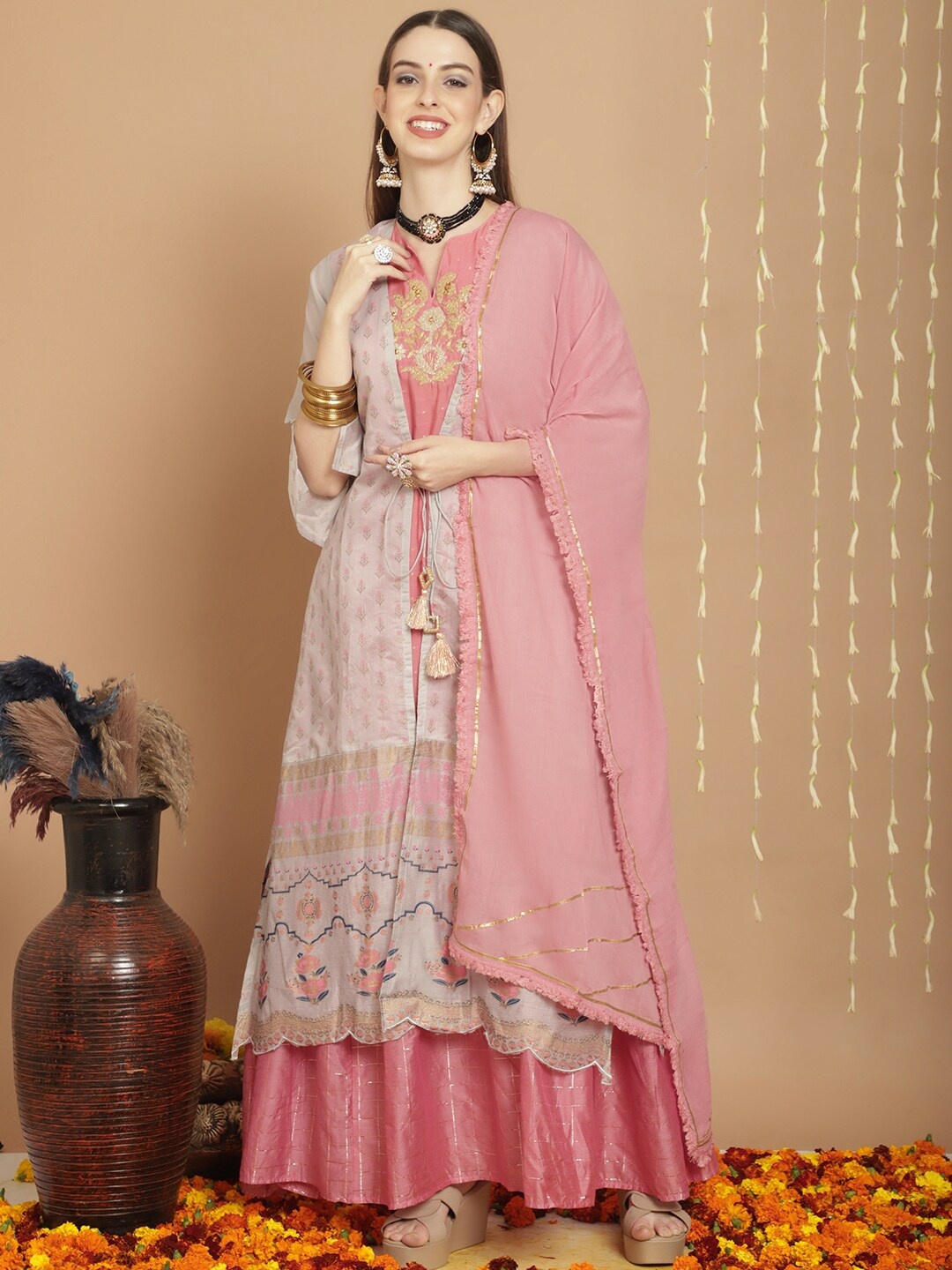 

Stylee LIFESTYLE Embroidered Semi-Stitched Dress Material, Grey