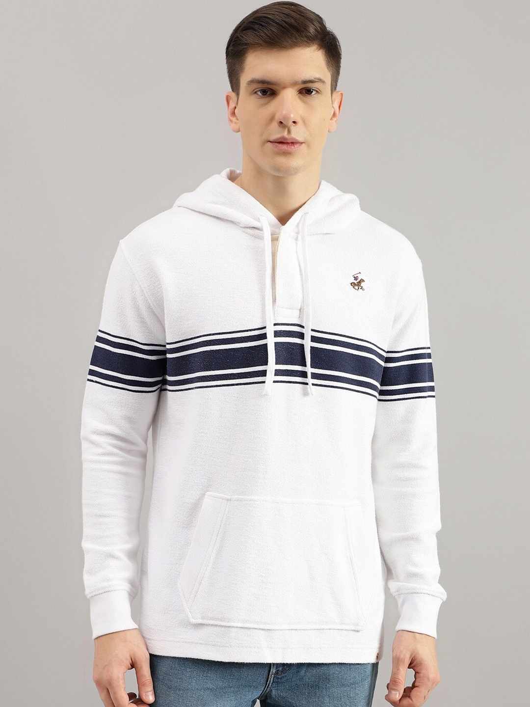 

Beverly Hills Polo Club Colourblocked Hooded Cotton Pullover Sweatshirt, White