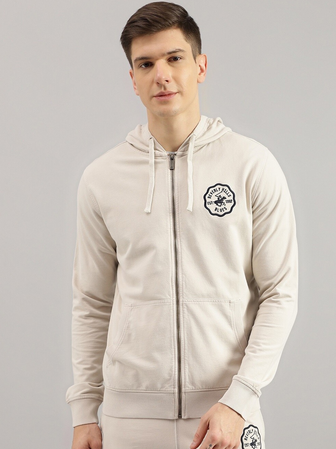 

Beverly Hills Polo Club Hooded Cotton Front-Open Sweatshirt, Grey