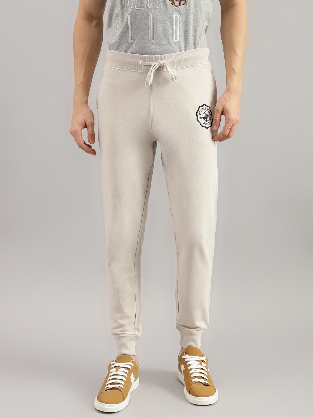 

Beverly Hills Polo Club Men Mid-Rise Pure Cotton Regular Joggers, Grey