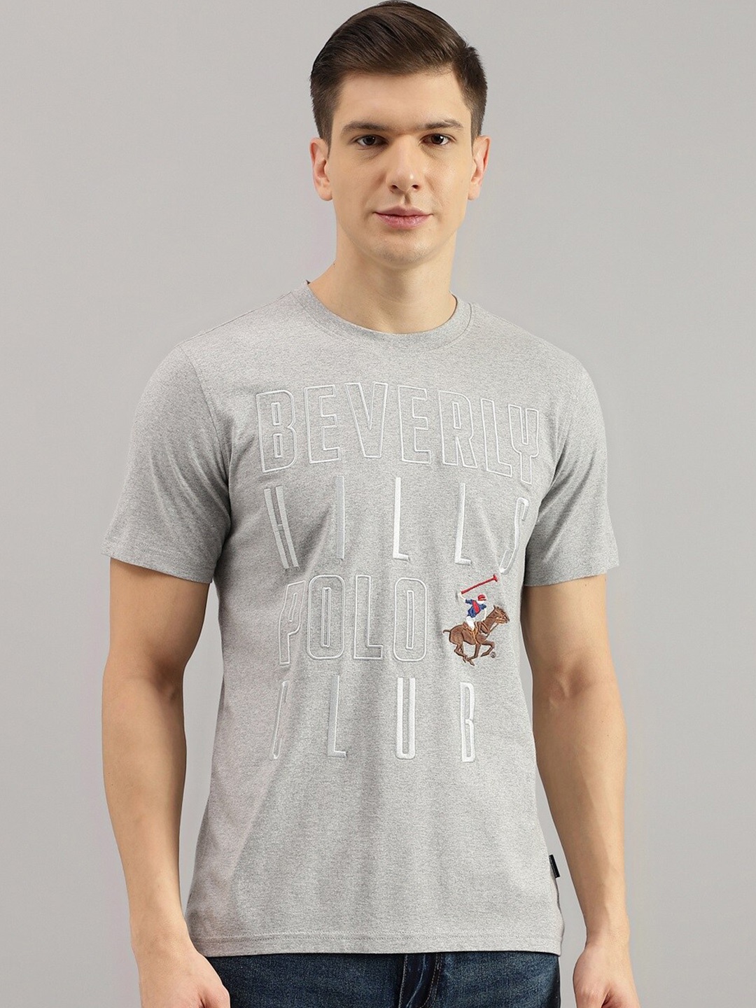 

Beverly Hills Polo Club Typography Embroidered Pure Cotton T-shirt, Grey