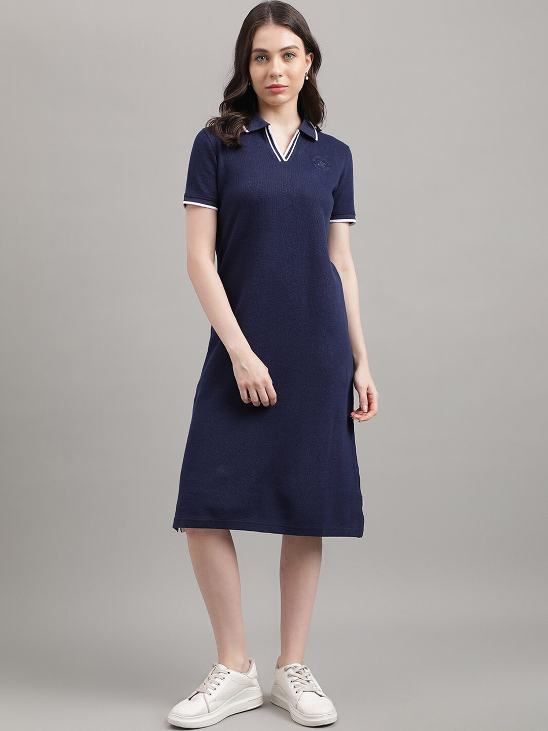 

Beverly Hills Polo Club Shirt Collar Pure Cotton T-shirt Dress, Navy blue