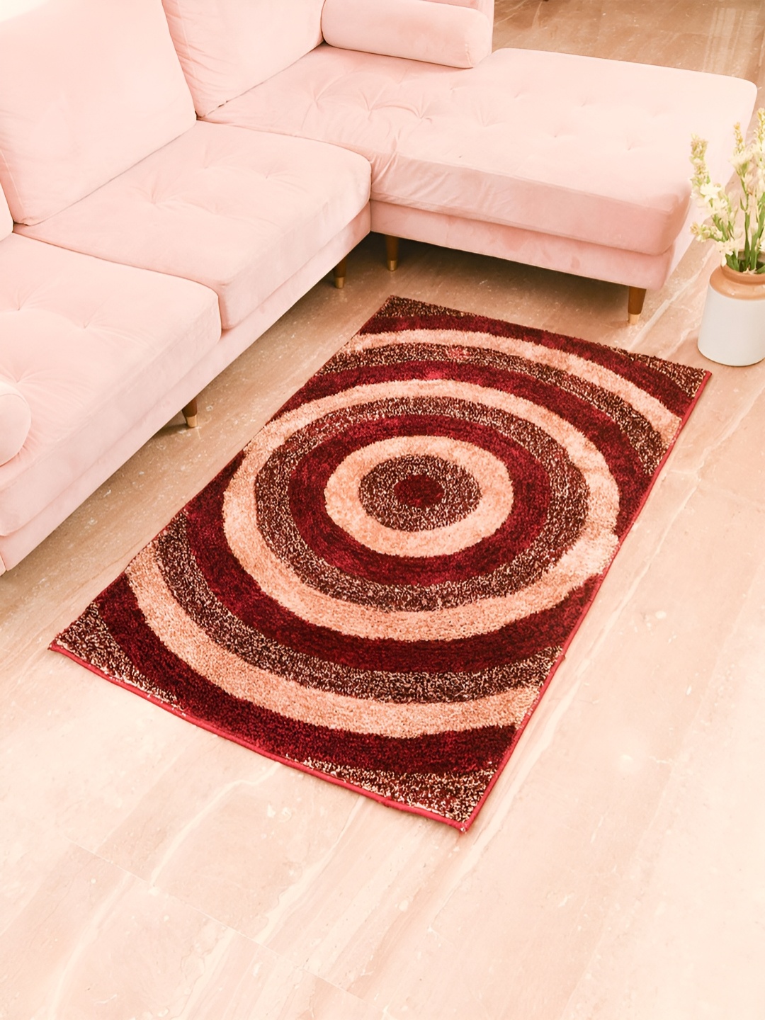 

FABURAA Maroon Geometric Anti Skid Cotton Carpet