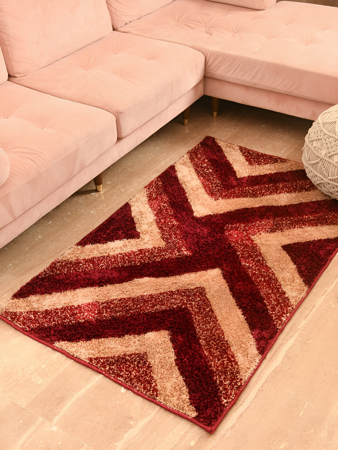 

FABURAA Maroon Geometric Anti Skid Cotton Carpet