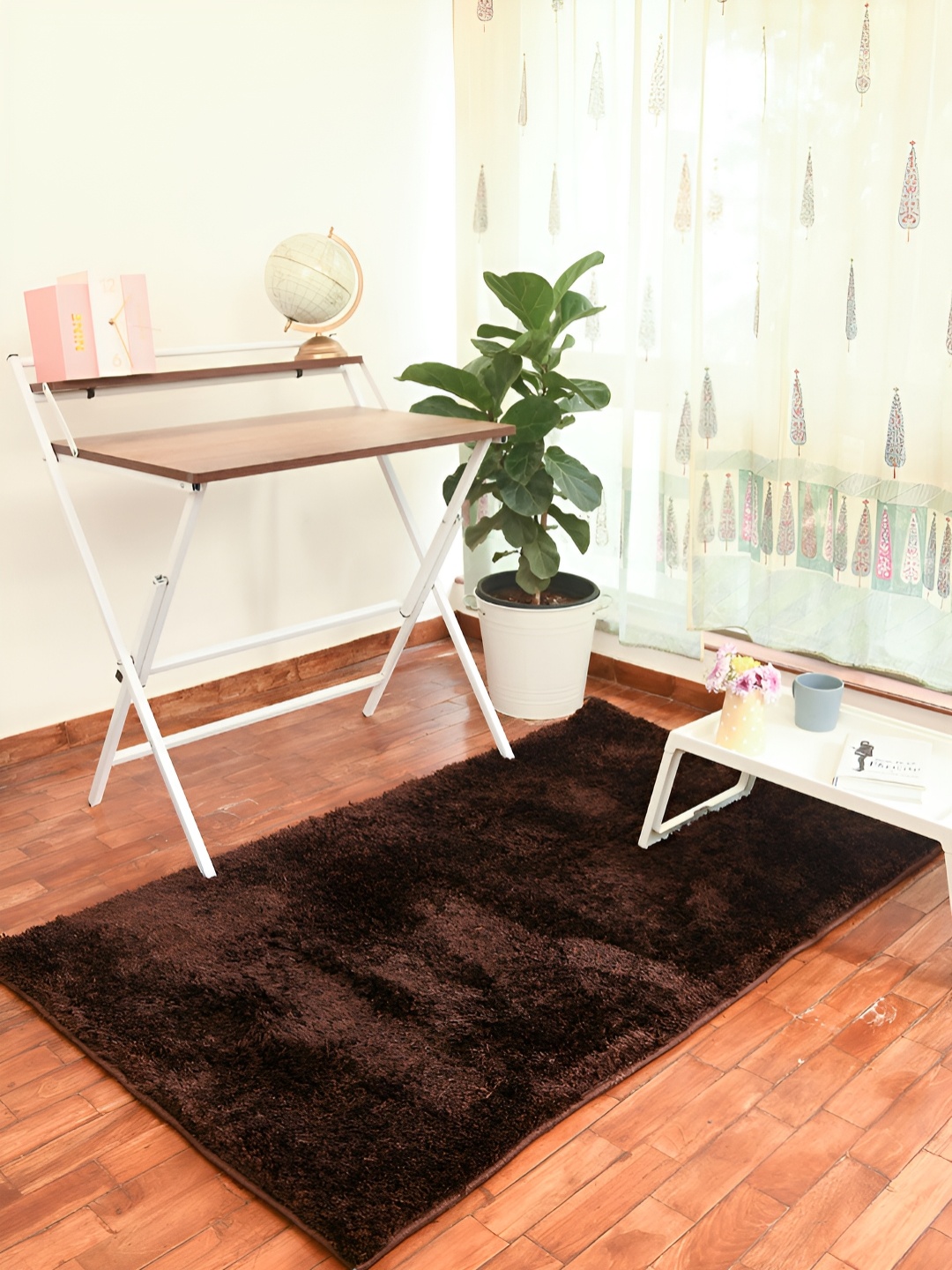 

FABURAA Brown Solid Anti Skid Cotton Carpet