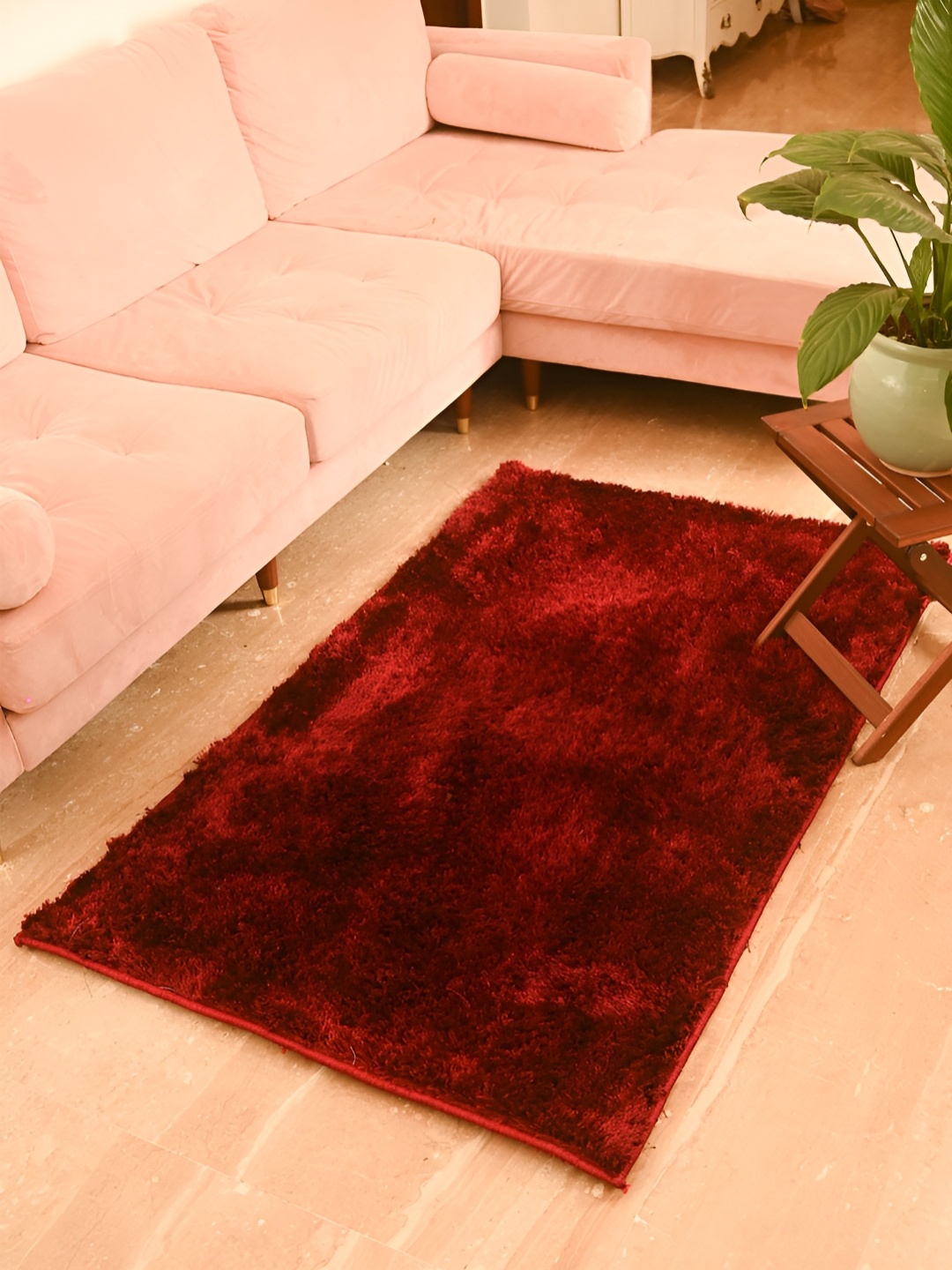 

FABURAA Maroon Solid Anti Skid Cotton Carpet