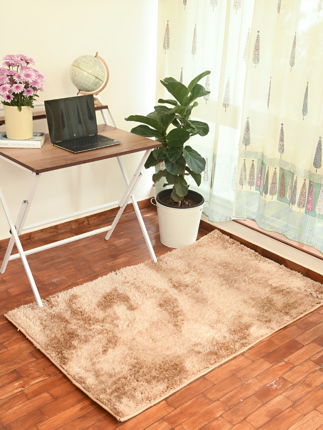 

FABURAA Gold Toned Solid Anti Skid Cotton Carpet