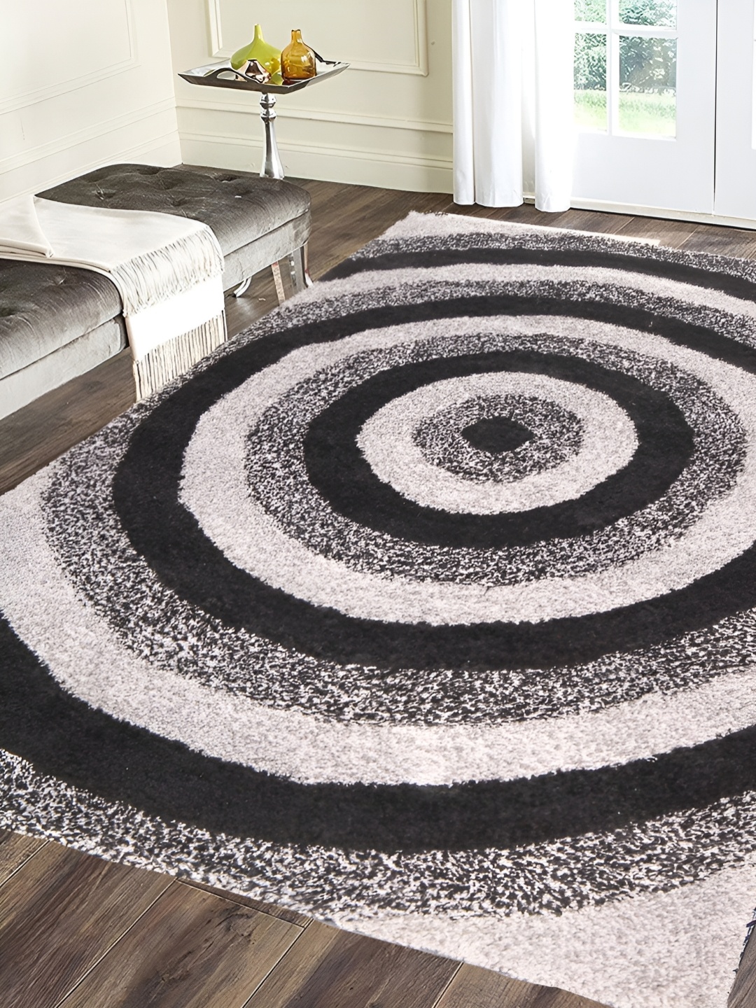 

FABURAA Black Geometric Anti Skid Cotton Carpet