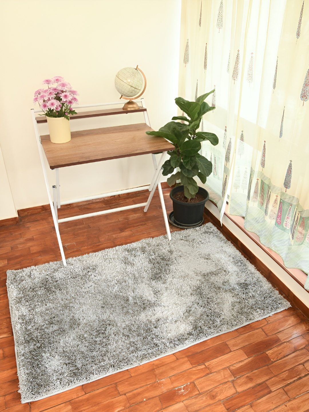 

FABURAA Grey Solid Anti Skid Cotton Carpet