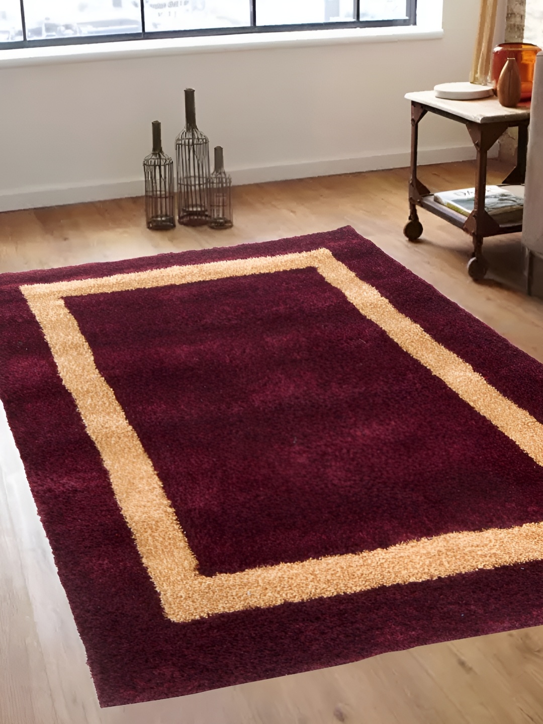 

FABURAA Maroon & Beige Geometric Printed Anti Skid Cotton Carpet