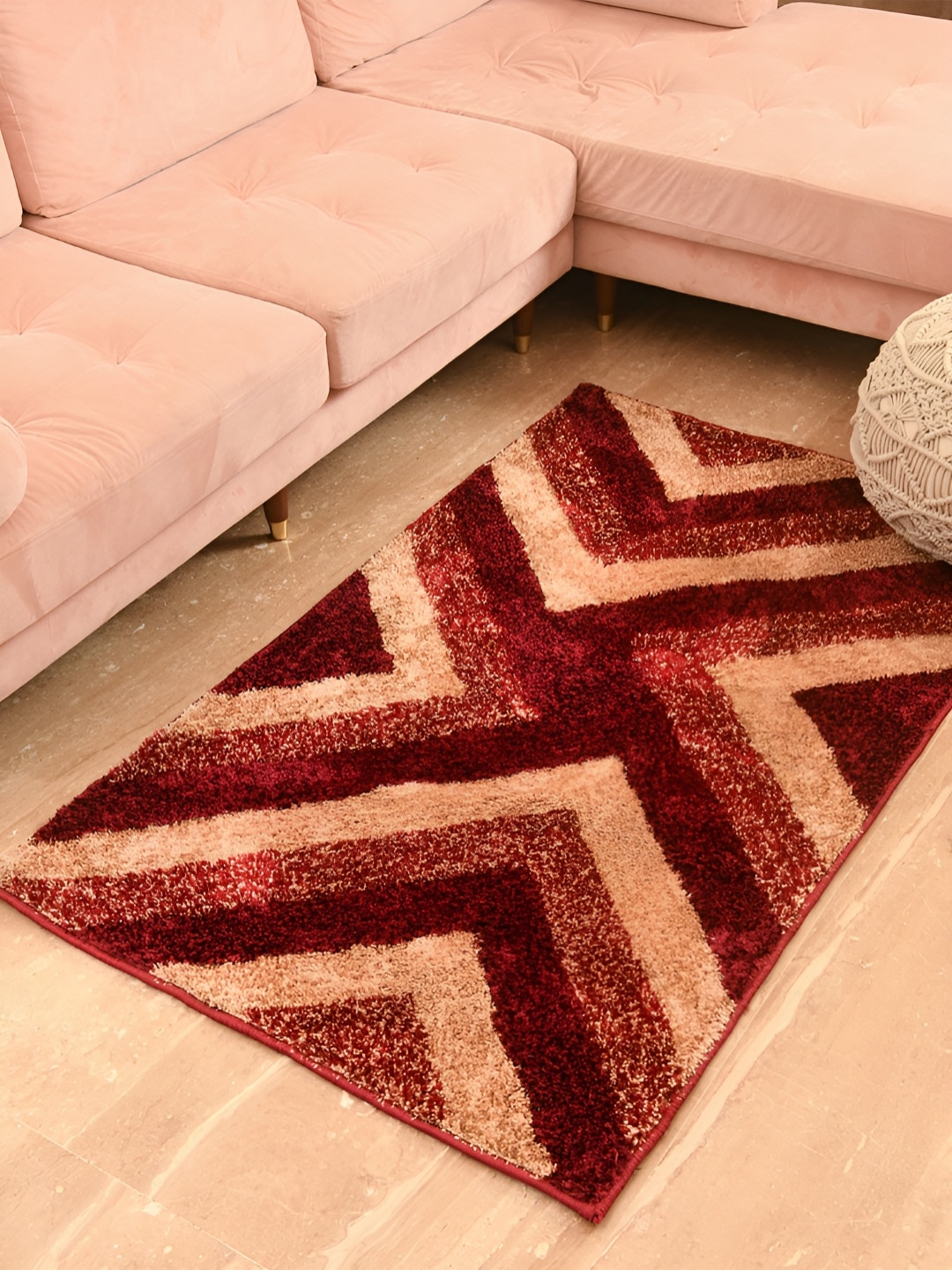 

FABURAA Maroon Geometric Anti Skid Cotton Carpet