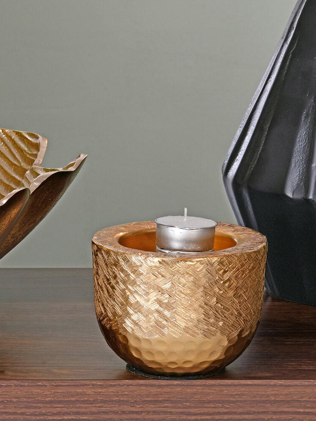 

Athome by Nilkamal Gold Toned Textured Round Candle Holder