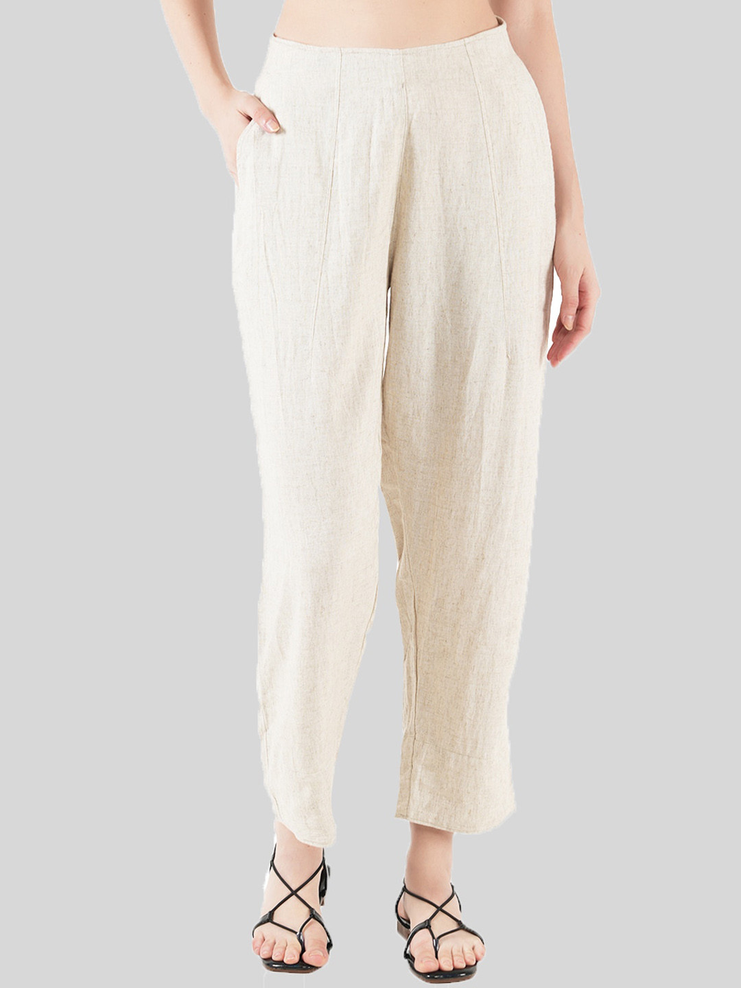 

Style Shoes Women Mid-Rise Linen Trouser, Cream