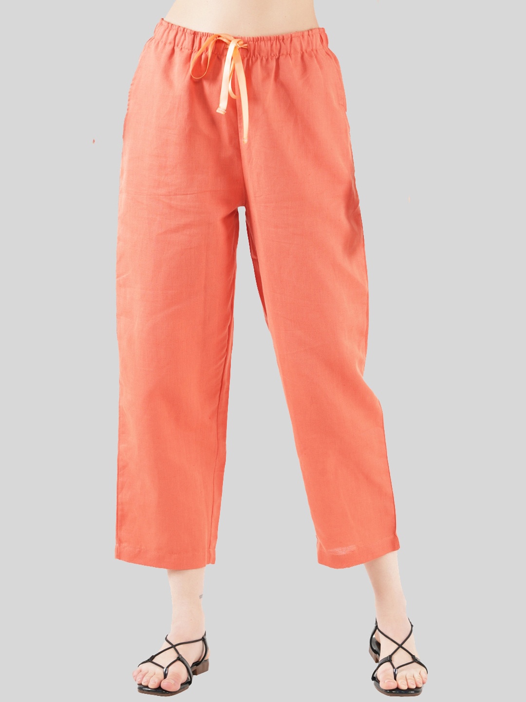 

Style Shoes Women Mid-Rise Linen Cropped Parallel Trouser, Orange