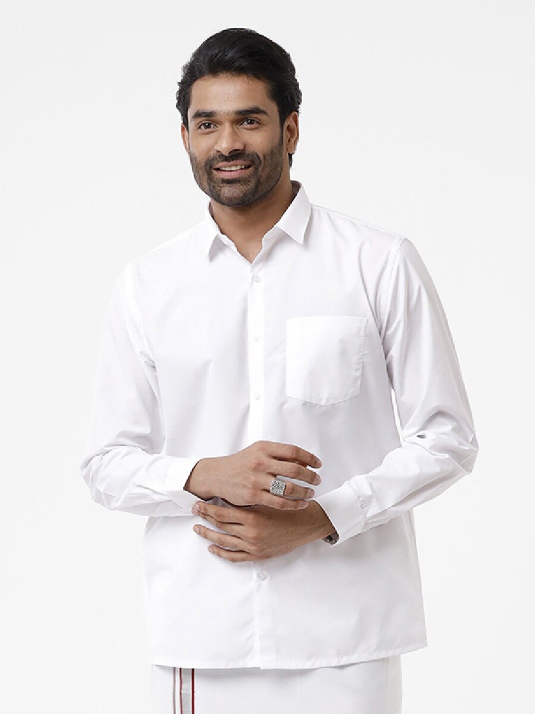 

Ramraj Standard Long Sleeves Cotton Ethnic Shirt, White