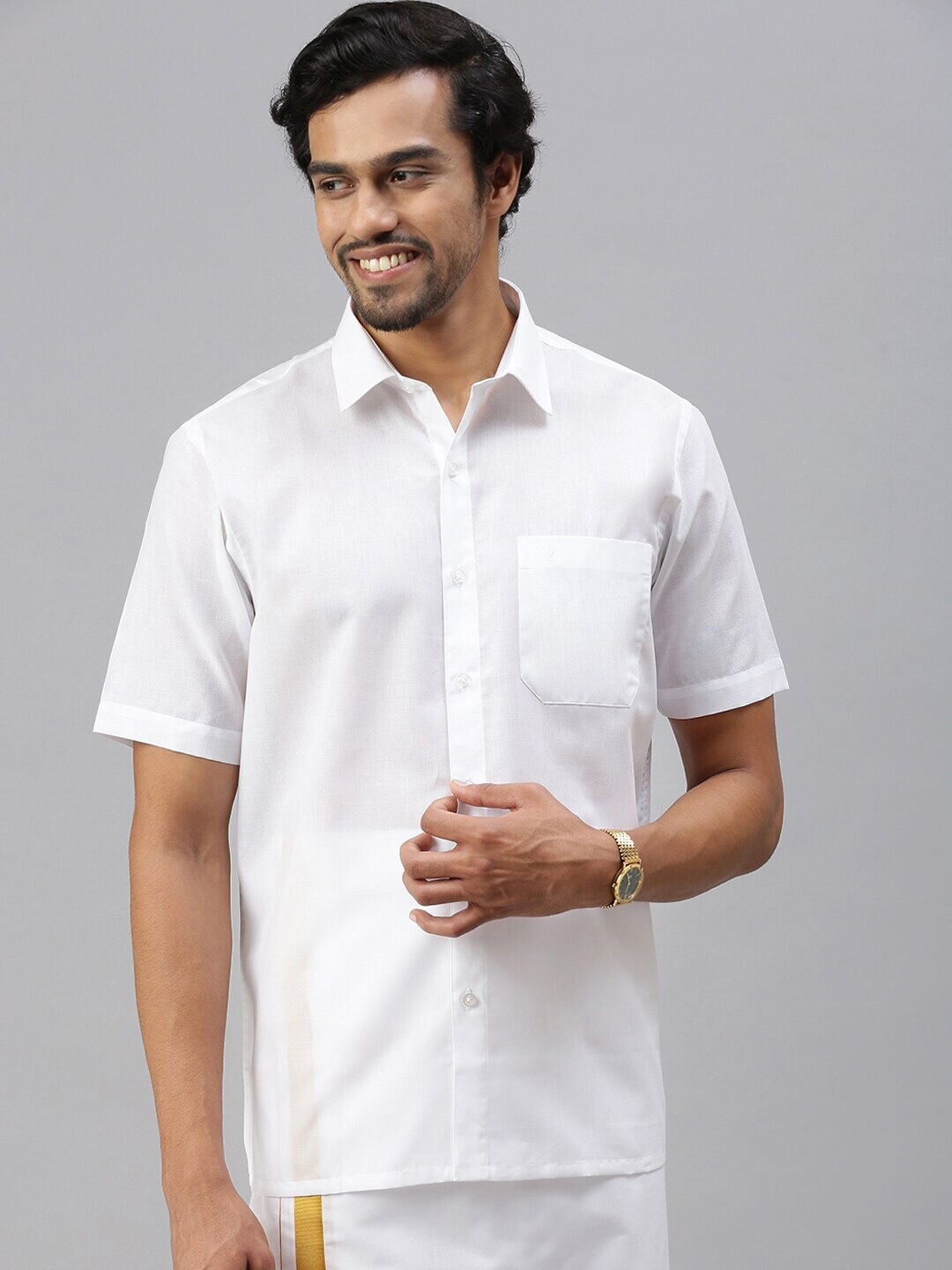 

Ramraj Standard Short Sleeves Cotton Ethnic Shirt, White