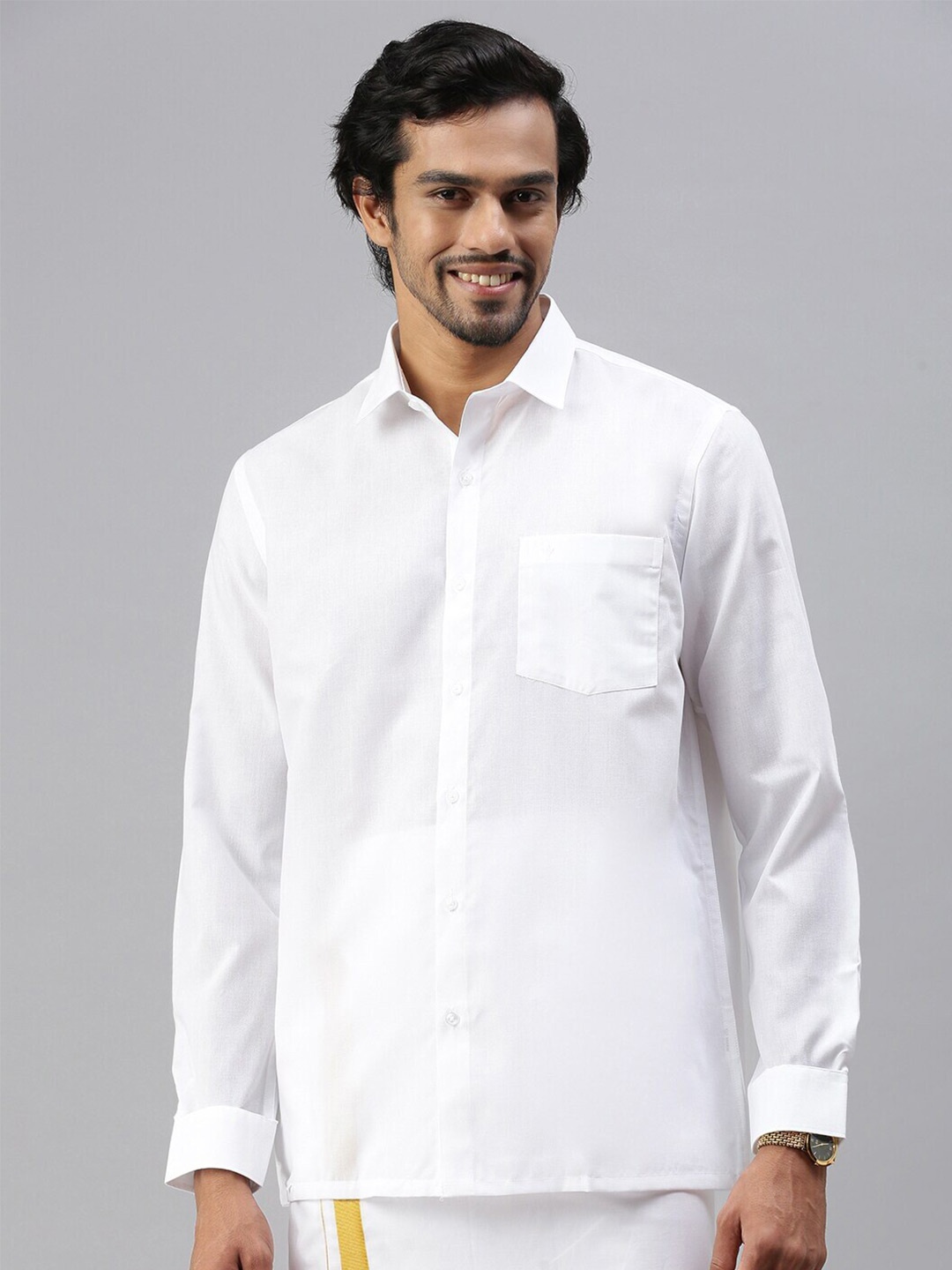 

Ramraj Standard Long Sleeves Cotton Ethnic Shirt, White