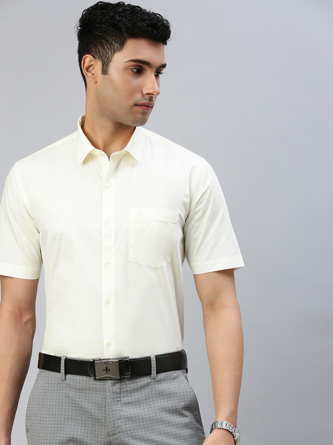 

Ramraj Standard Short Sleeves Cotton Ethnic Shirt, Cream