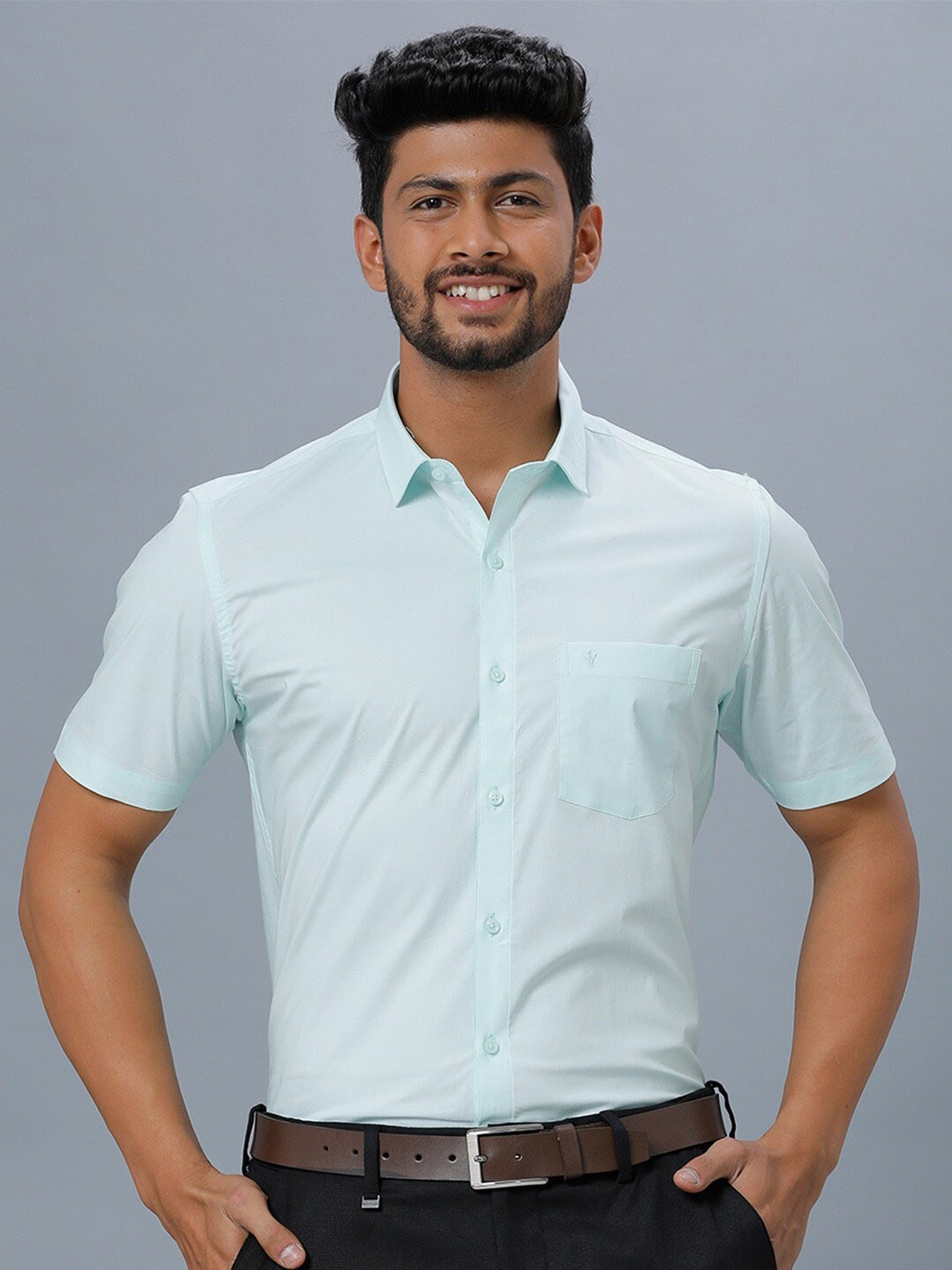 

Ramraj Standard Short Sleeves Cotton Formal Shirt, Blue