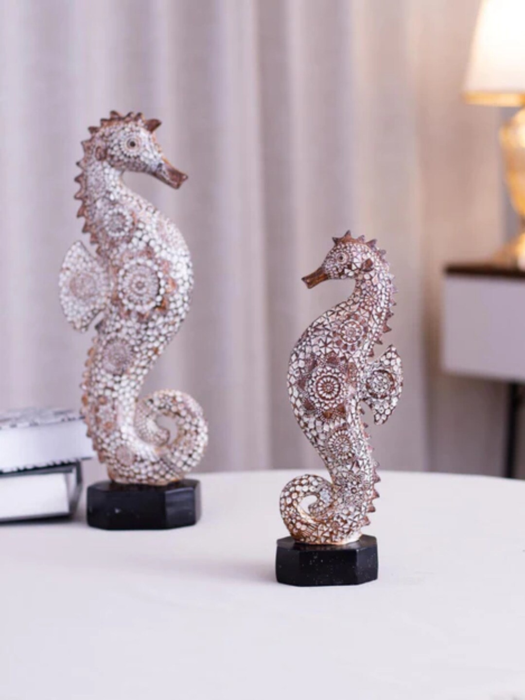 

THEDECORKART Brown Creamic Sea Horse Showpieces