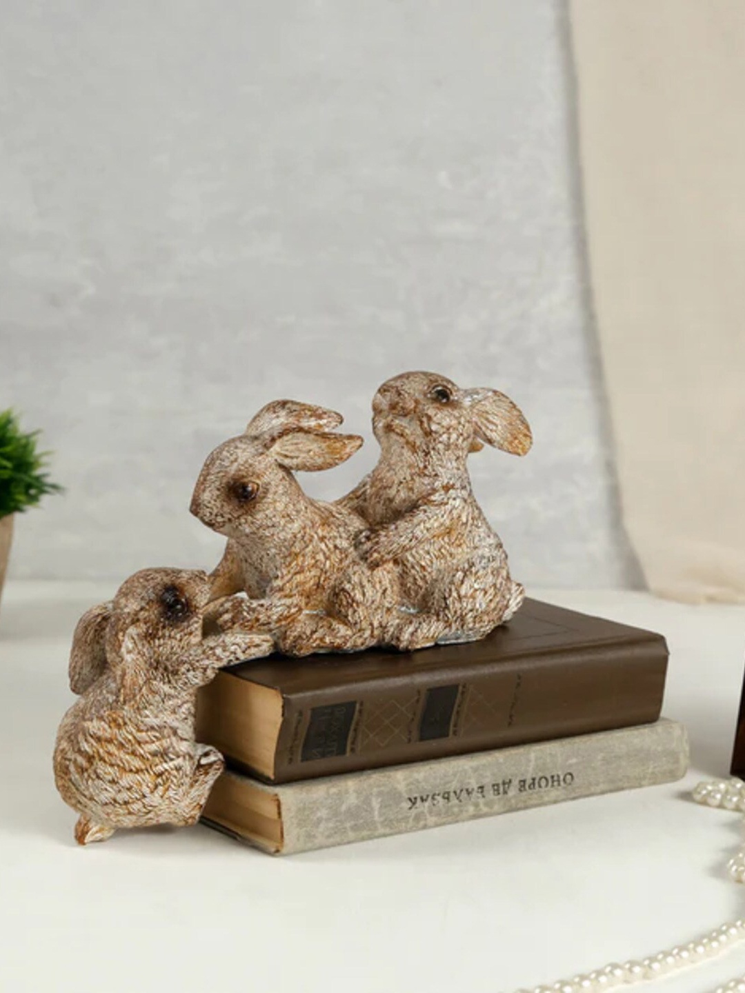 

THEDECORKART Brown Birds and Animals Ceramic Rabbit Figurine Showpiece