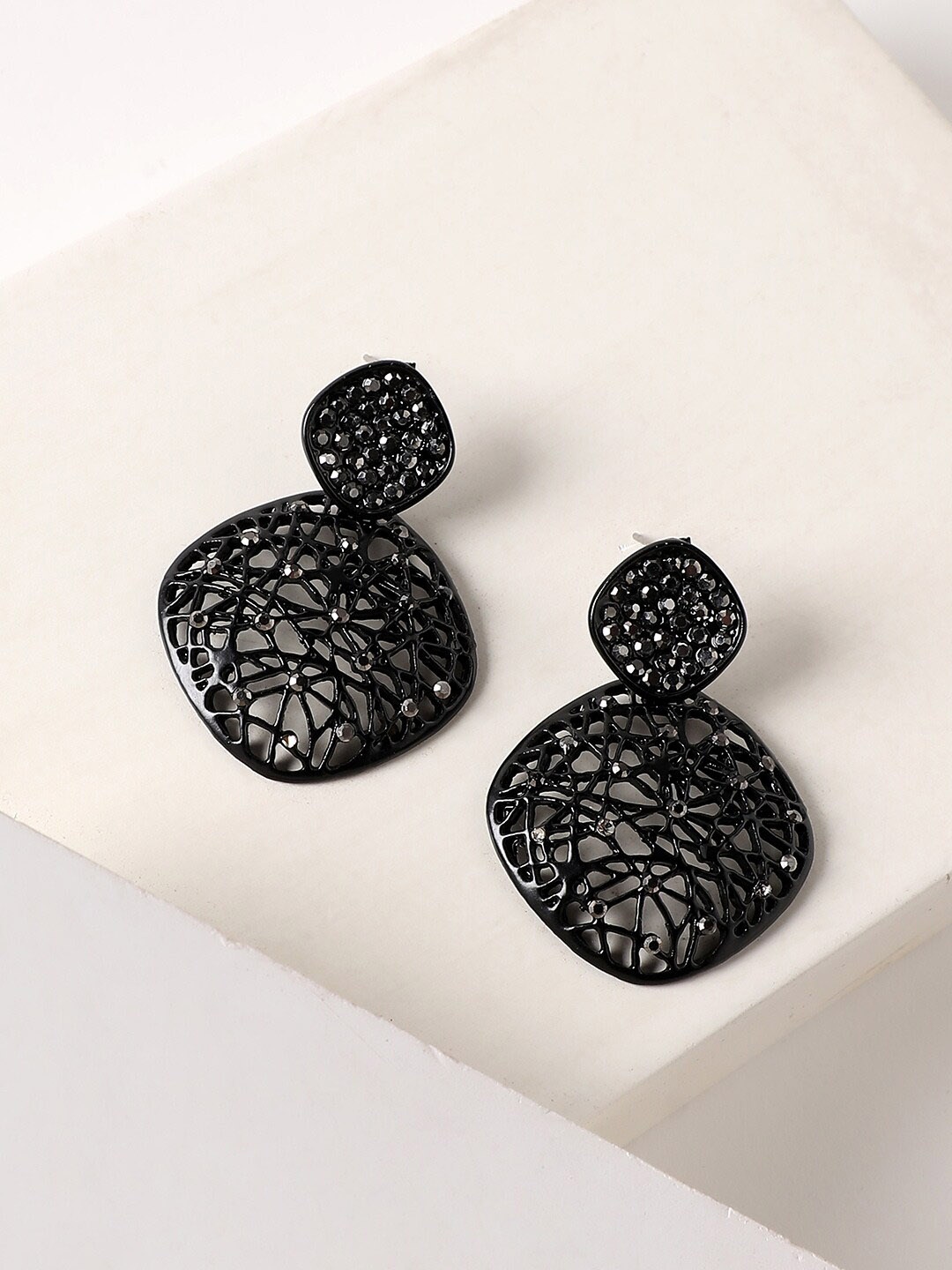 

SOHI Artificial Stones Studded Drop Earrings, Black