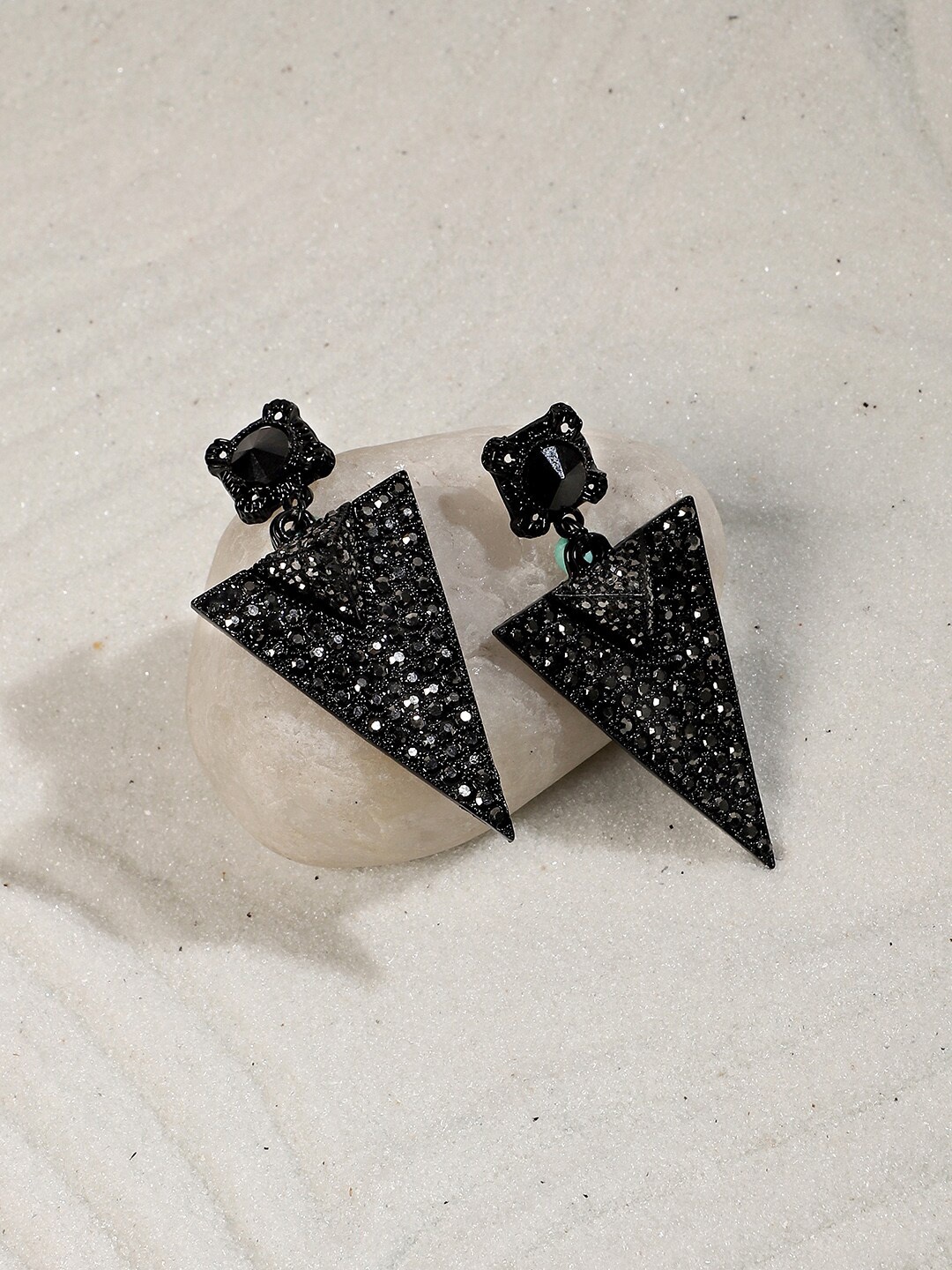

SOHI Artificial Stones Studded Drop Earrings, Black