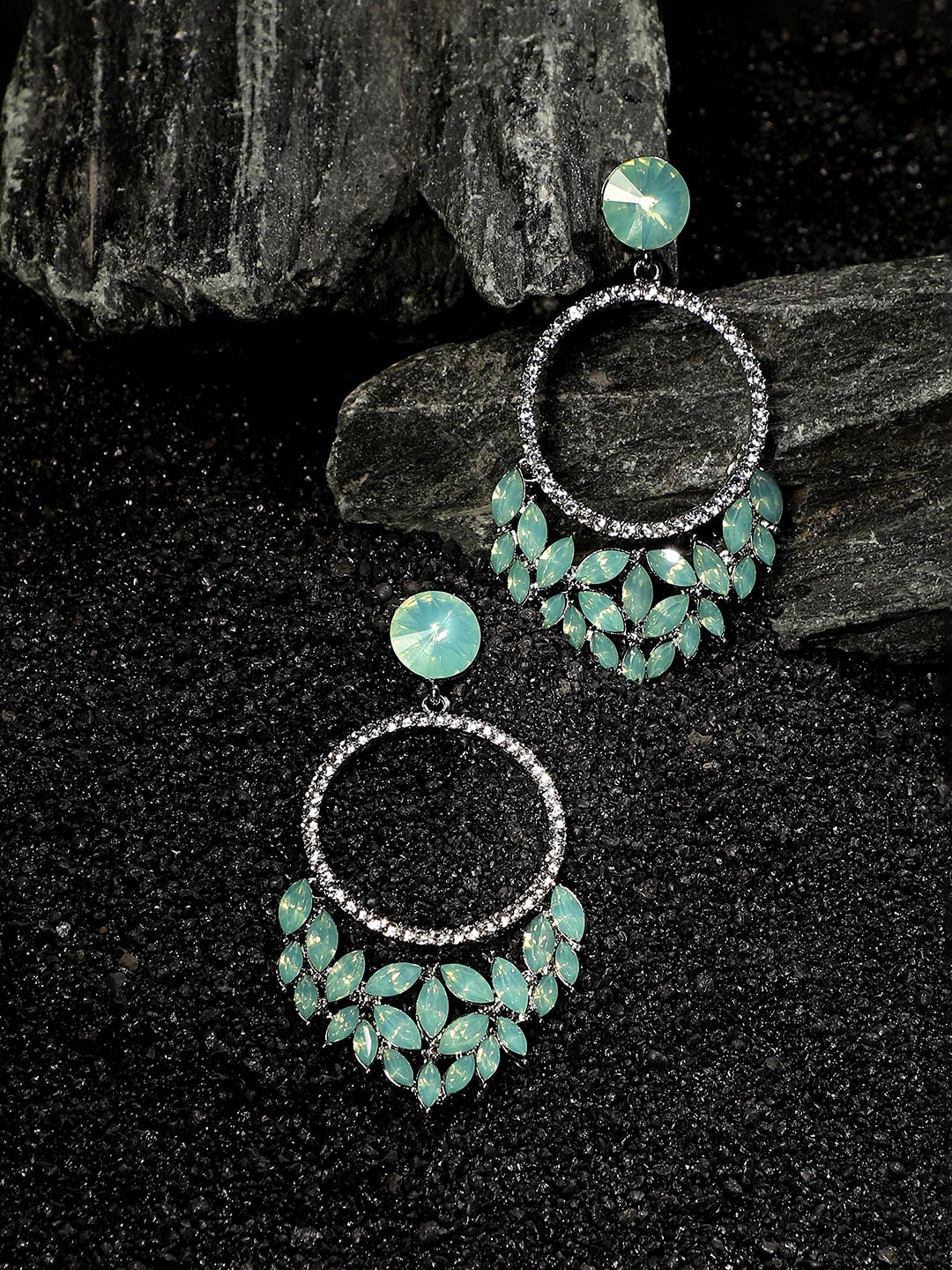 

SOHI Silver-Plated Artificial Stones & Beads Studded Drop Earrings