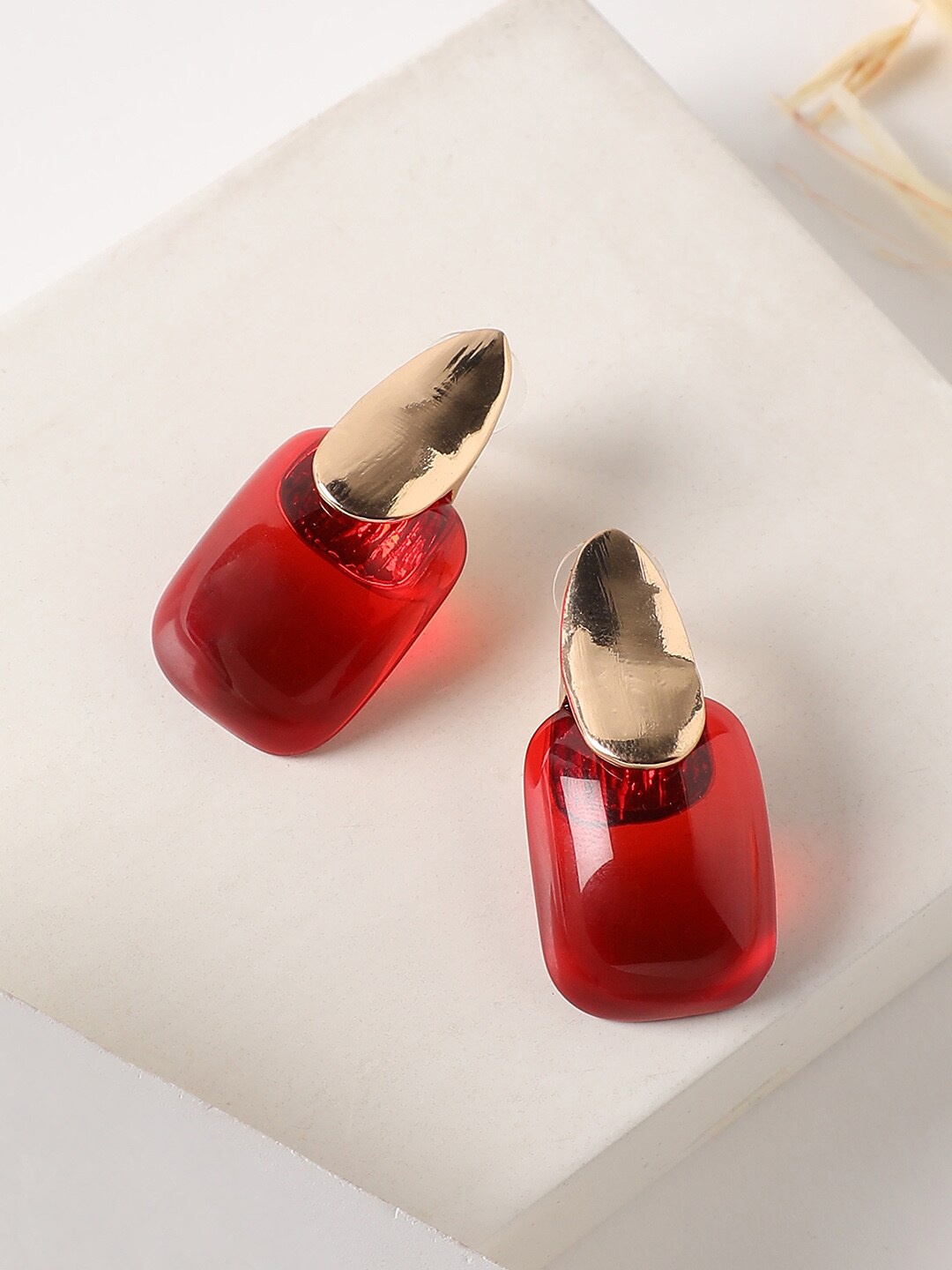 

SOHI Gold Plated Drop Earrings, Red