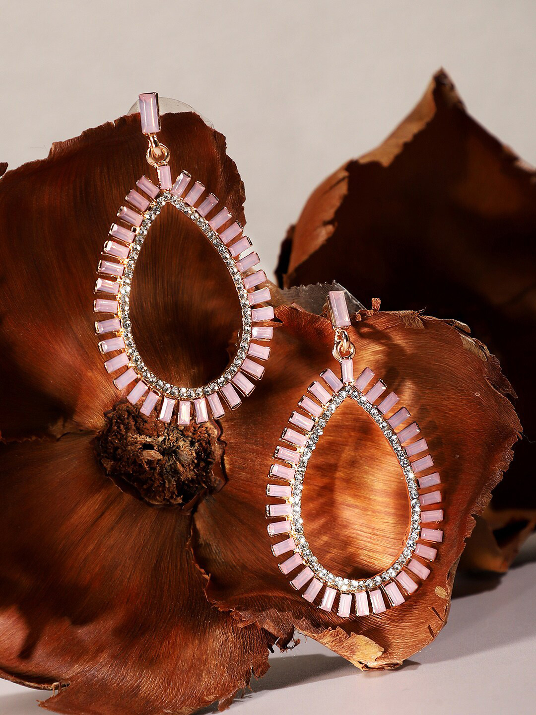 

SOHI Gold-Plated Teardrop Shaped Drop Earrings, Pink