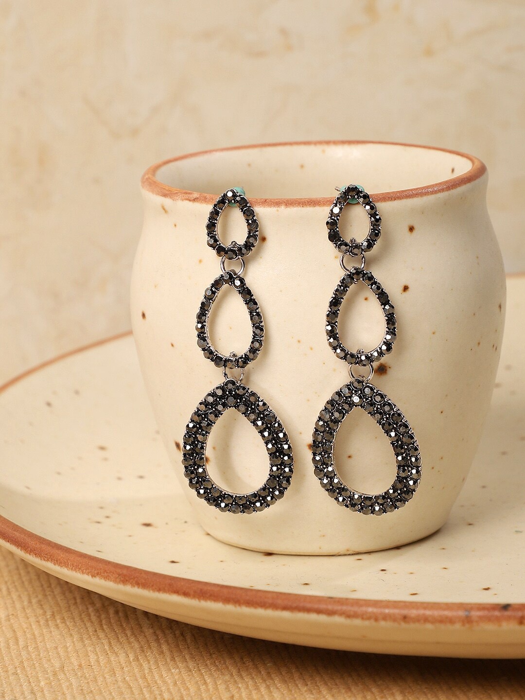 

SOHI Silver-Plated Studded Drop Earrings