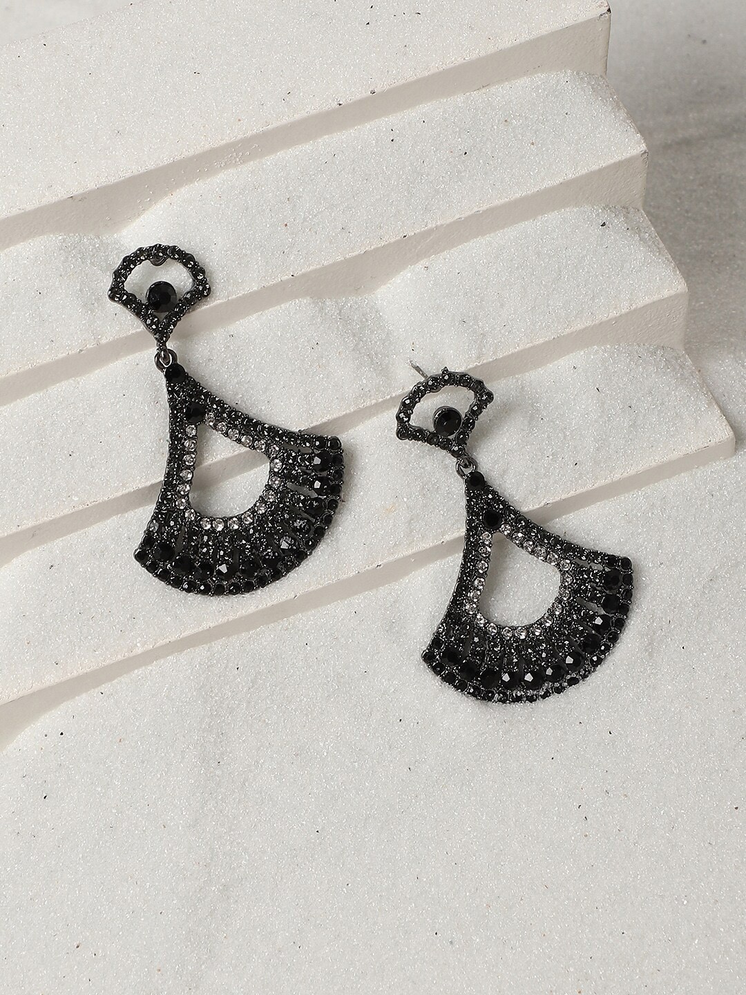 

SOHI Silver-Plated Stone Studded Drop Earrings