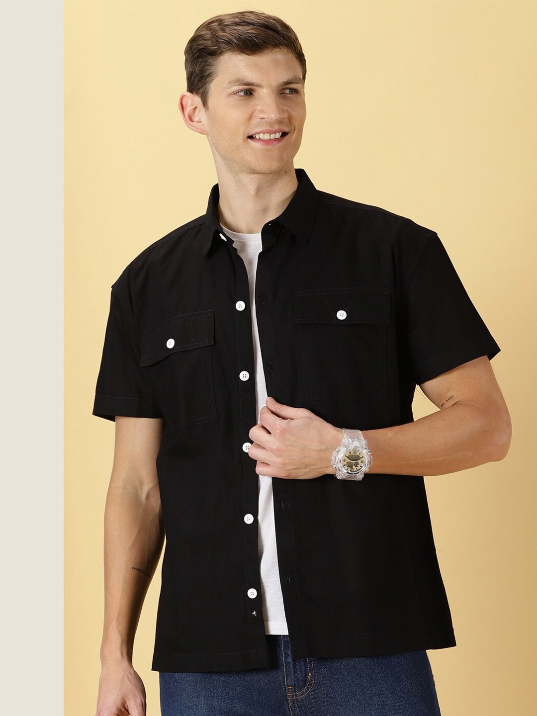 

Thomas Scott Smart Boxy Oxford Opaque Casual Shirt, Black