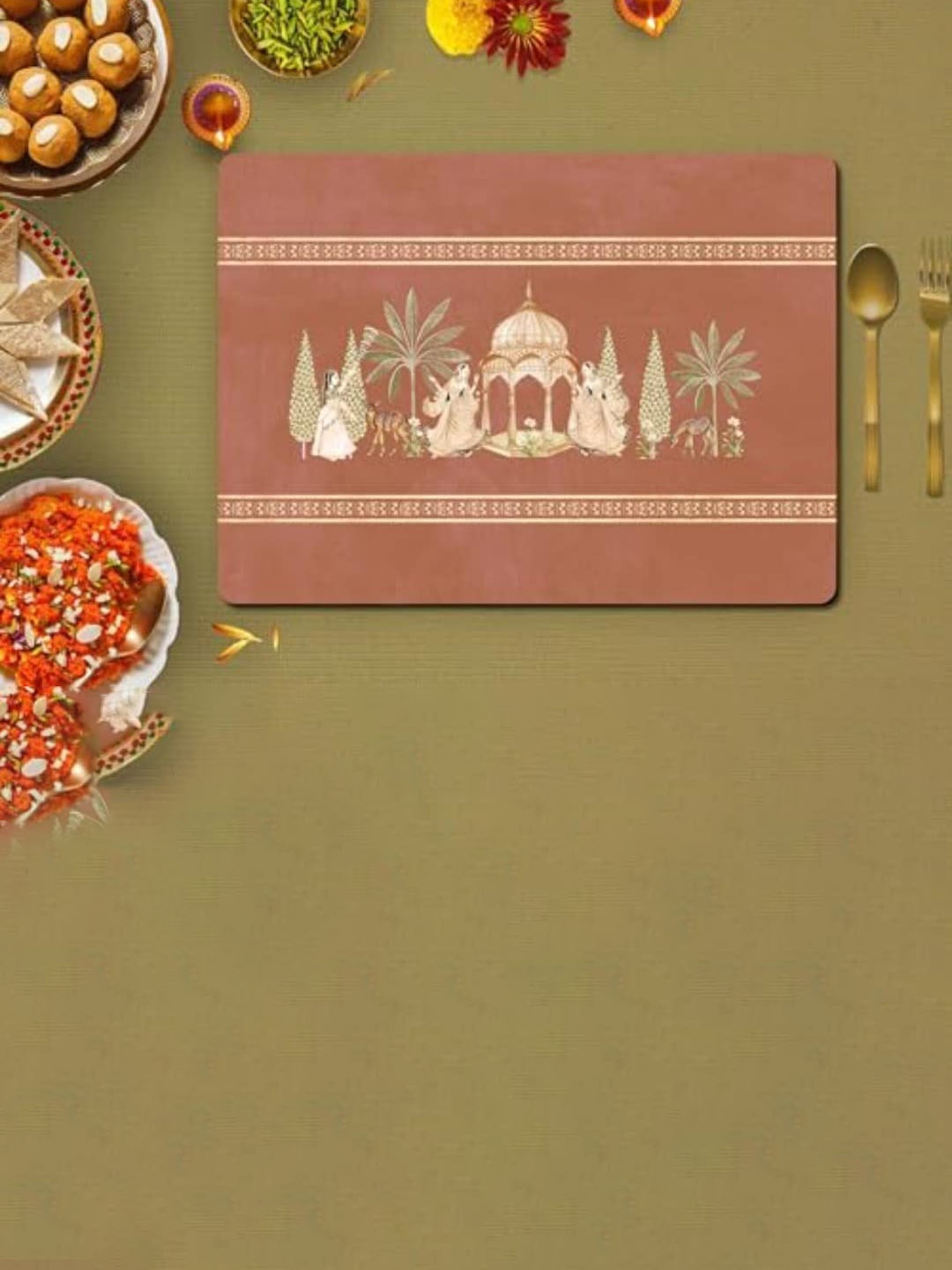 

SPACE OF JOY 4-Pcs Brown & Beige Printed Anti-Slip Table Placemats