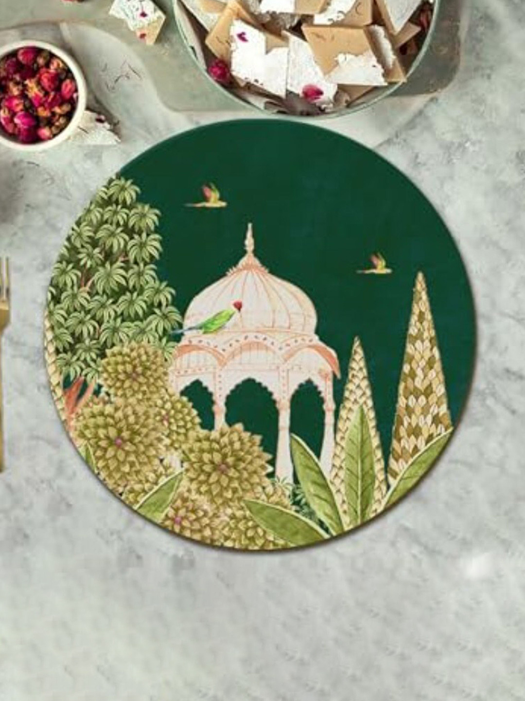 

SPACE OF JOY 6 Pieces Green & Beige Printed Anti-Slip Table Placemats