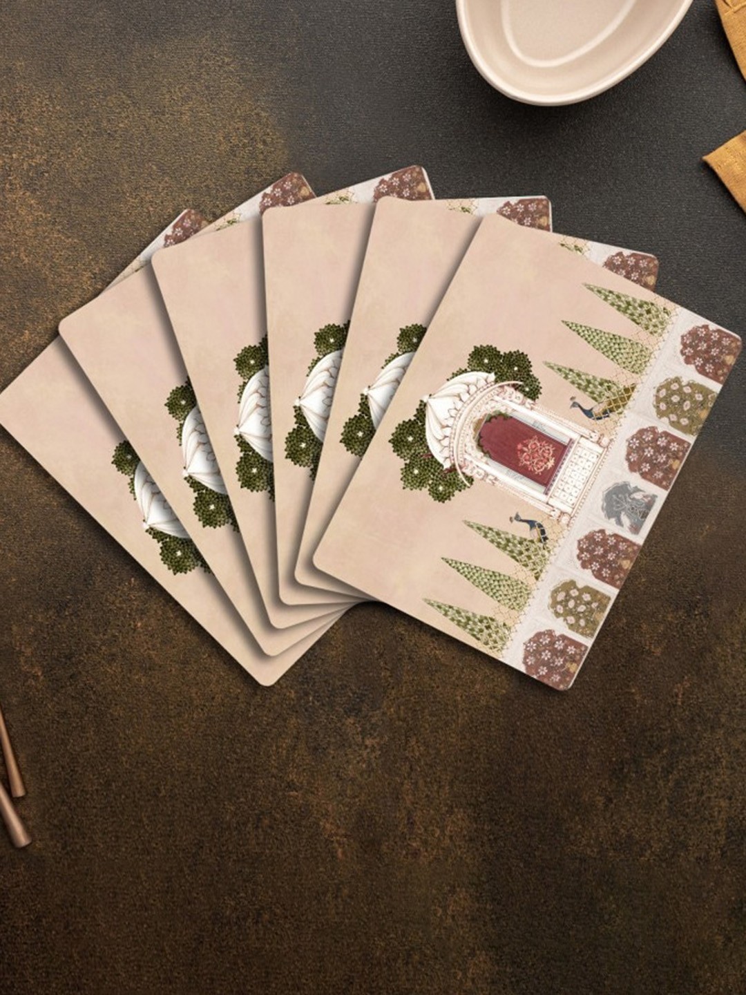 

SPACE OF JOY 6 Pieces Brown & Beige Printed Anti-Slip Table Placemats