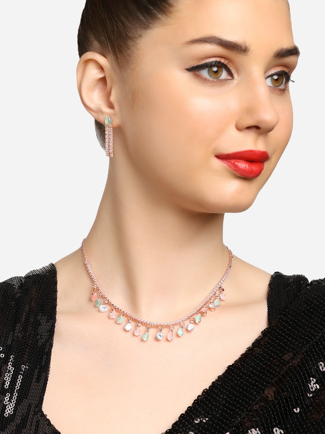 

Zaveri Pearls Gold-Plated AD-Studded Jewellery Set