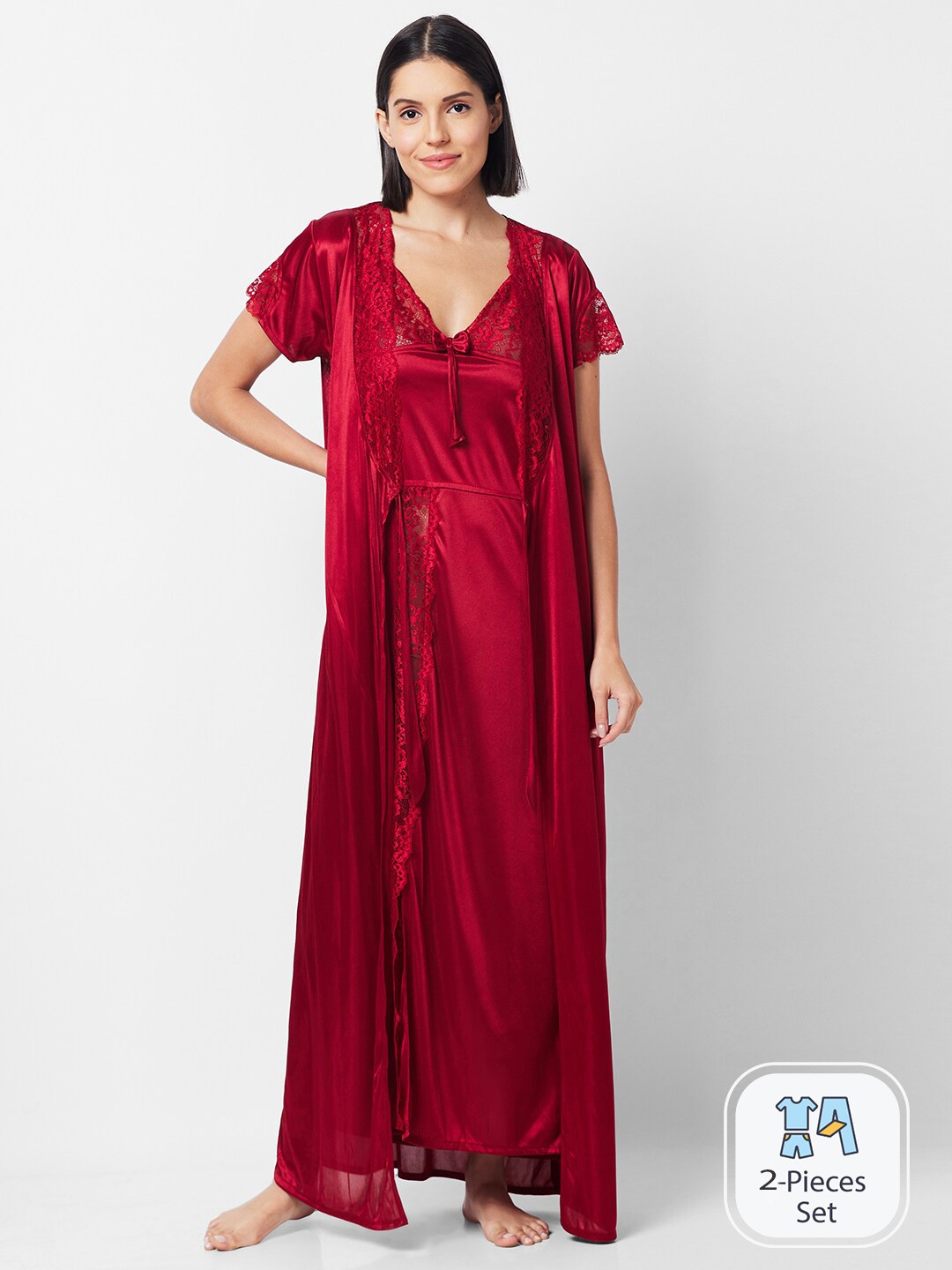 

NOIRA Satin Maxi Nightdress, Maroon
