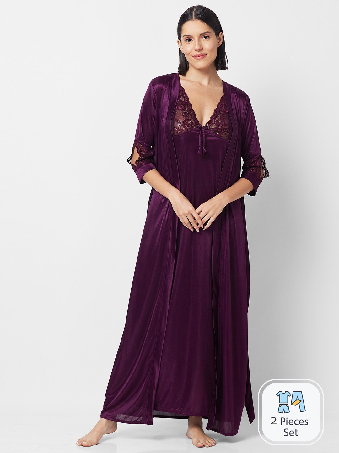 

NOIRA Satin Maxi Nightdress, Purple