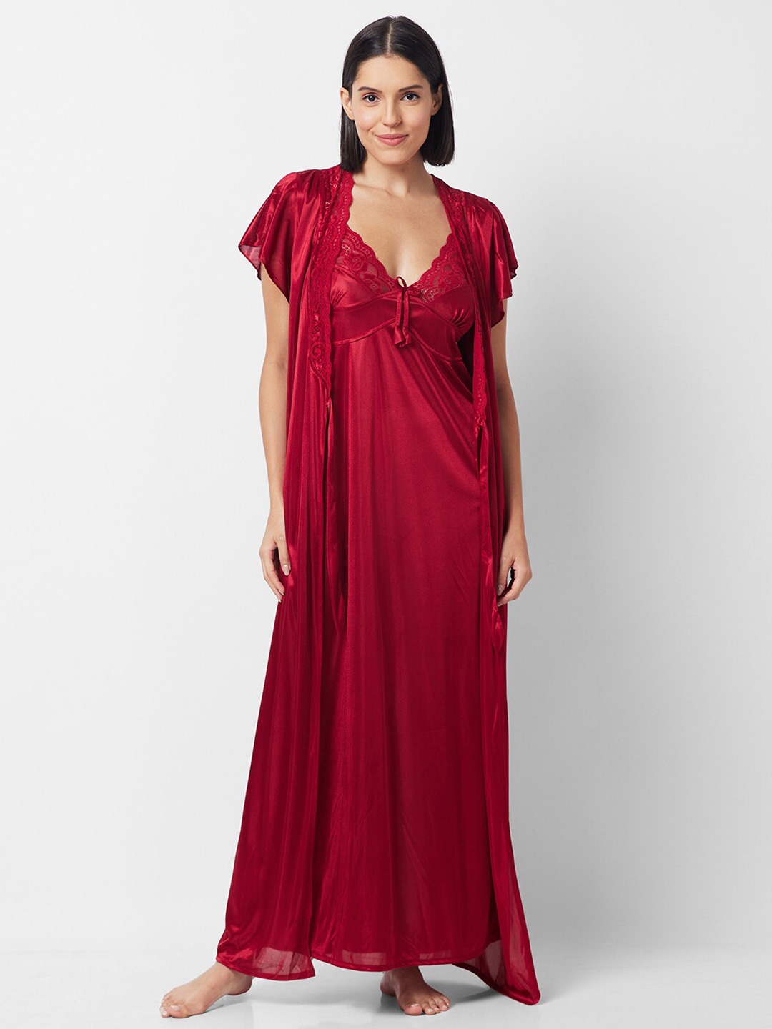 

NOIRA Maxi Nightdress With Robe, Maroon